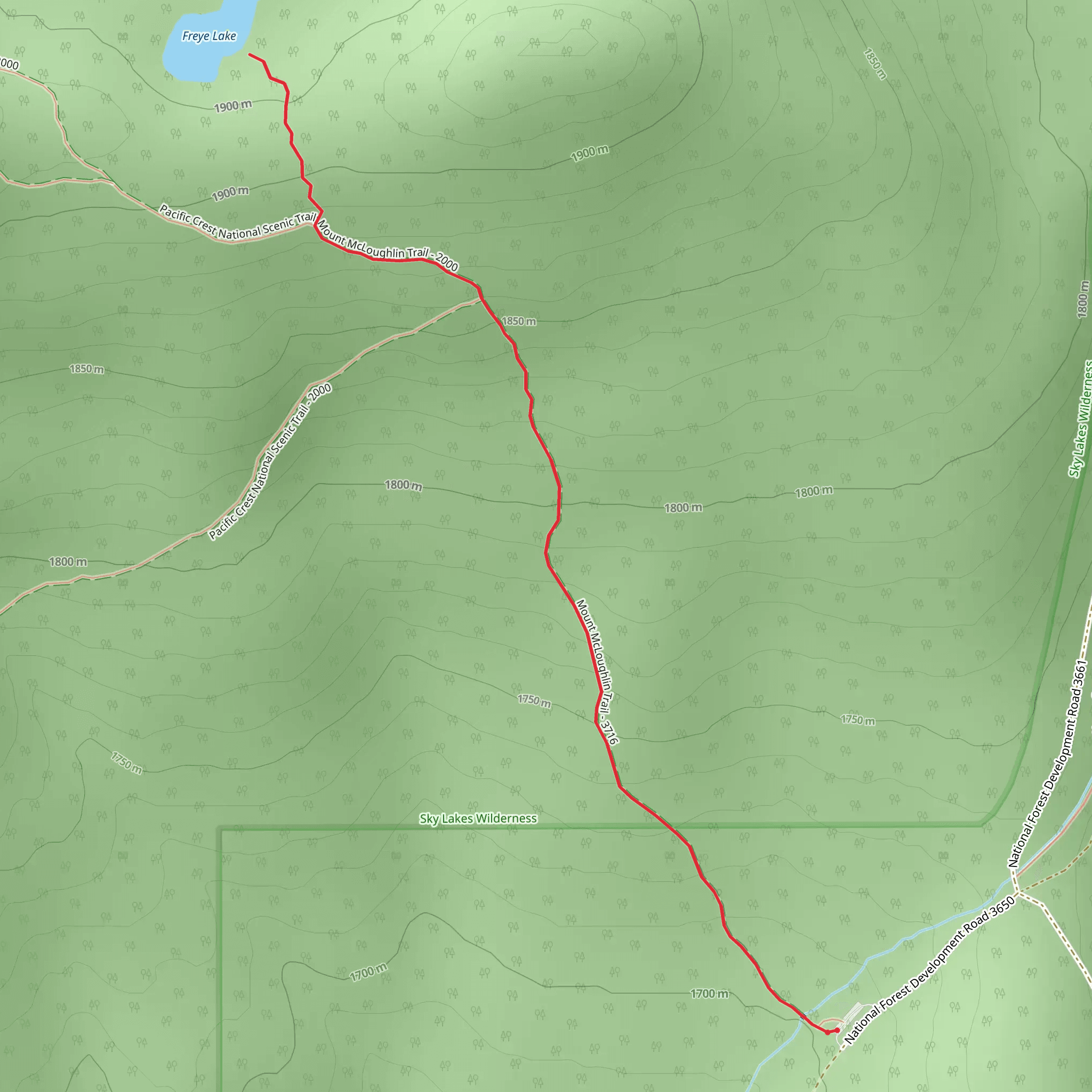 Freye Lake via Mount McLoughlin Trail mobile static map