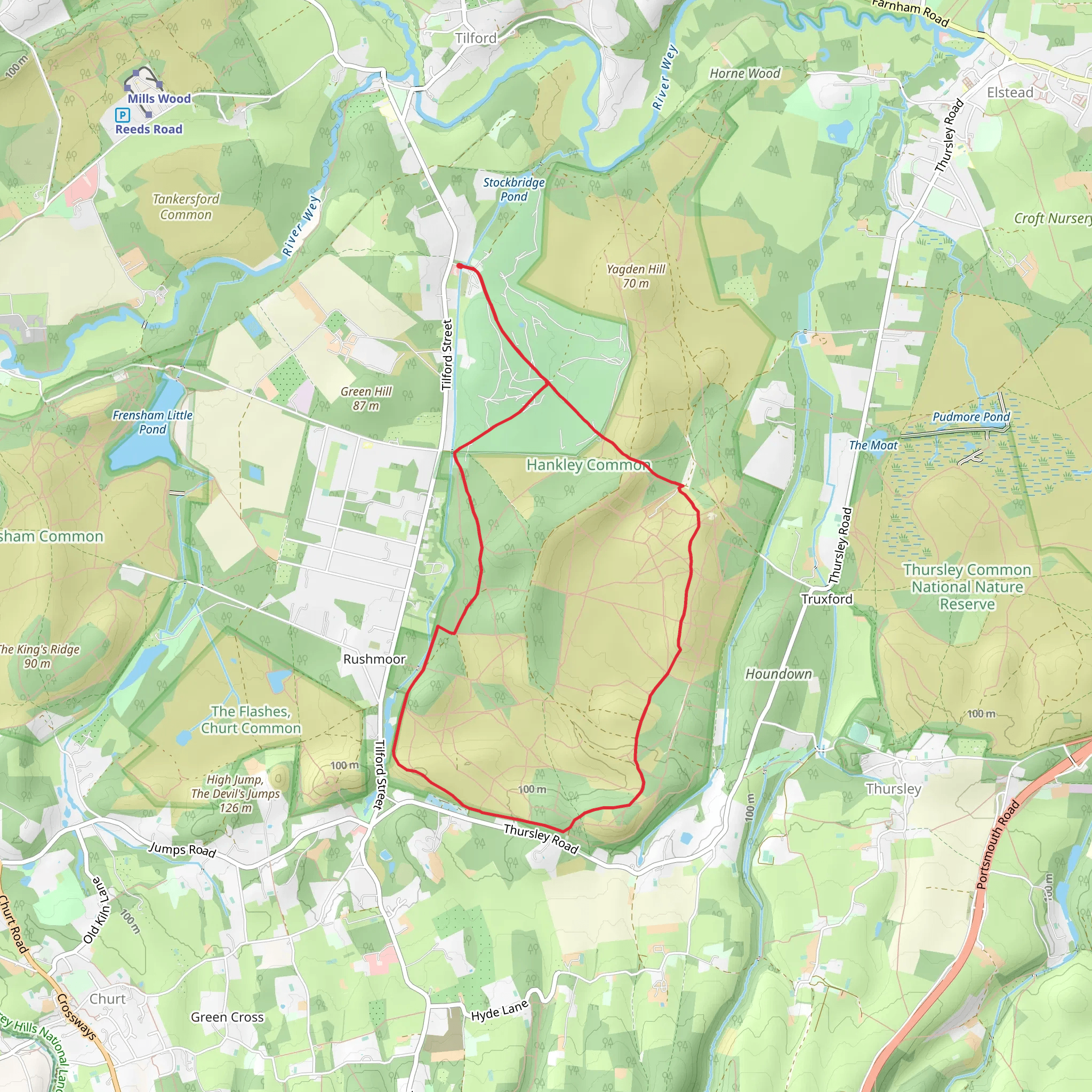 Hankley Common Loop from Tilford Woods mobile static map
