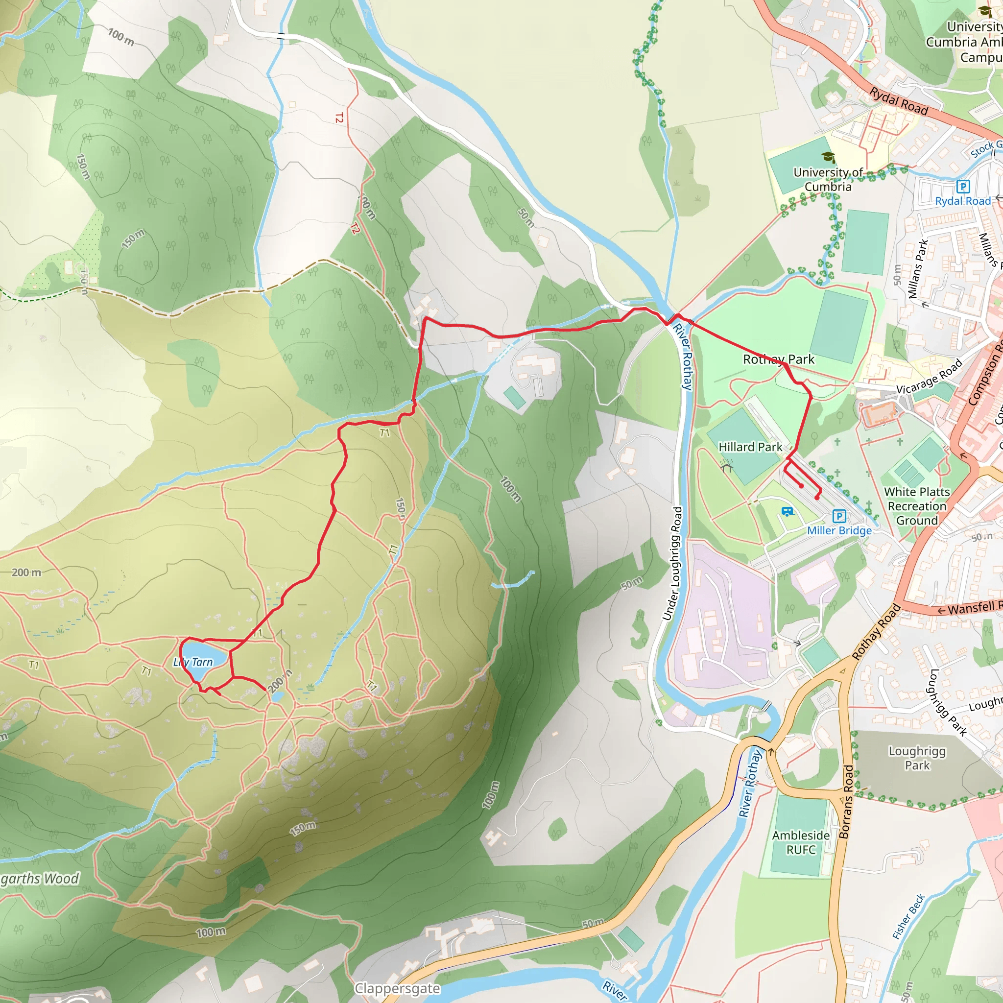 Lily Tarn Walk from Ambleside mobile static map