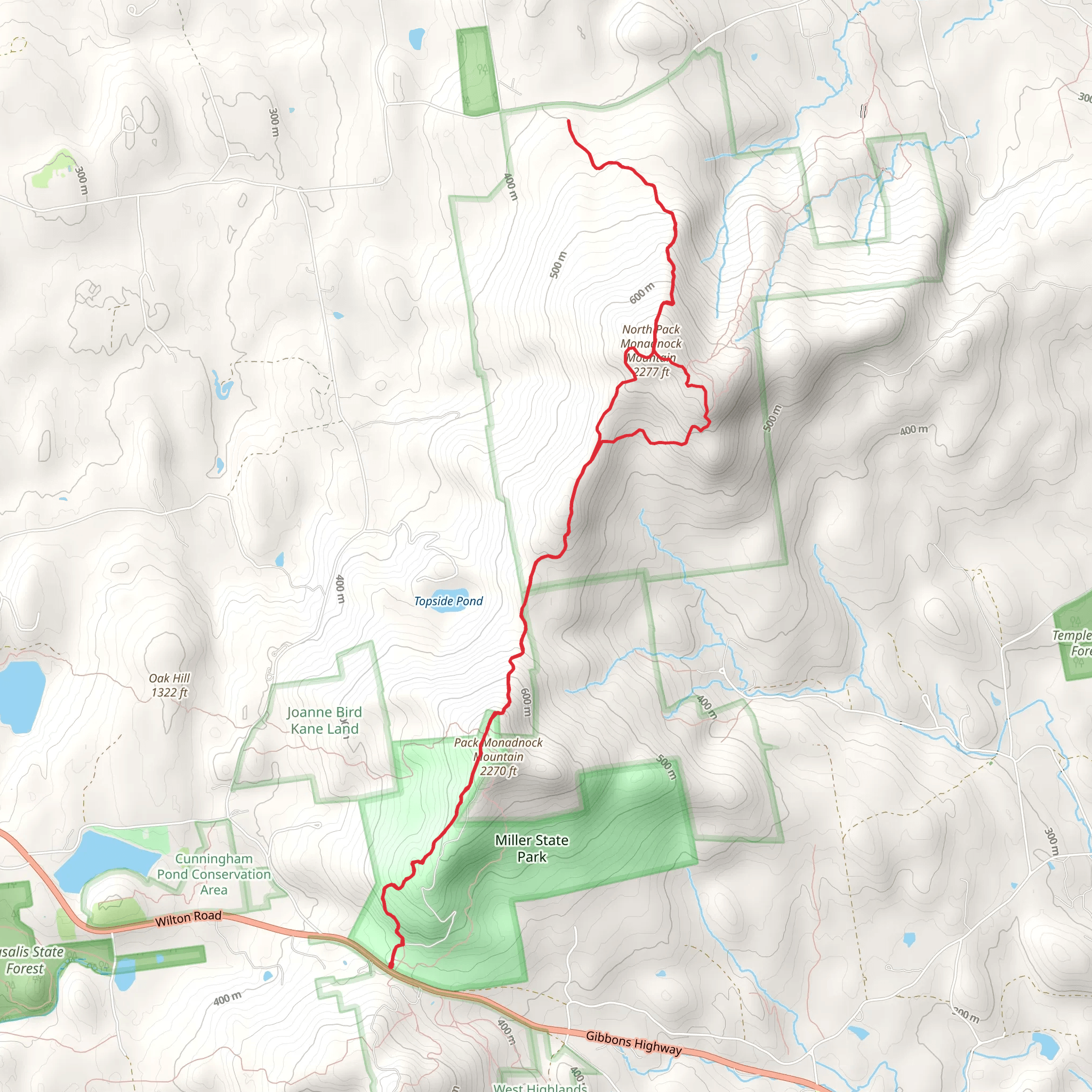 Pack Monadnock Mountain and North Pack Monadnock Mountain mobile static map