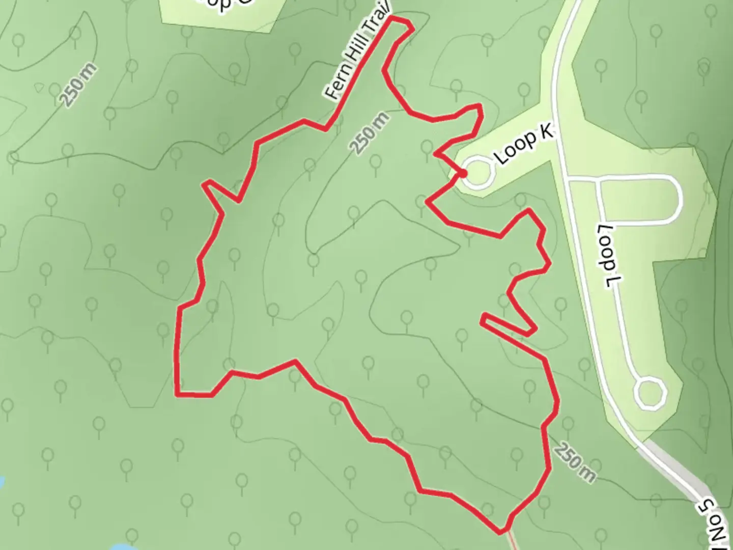 An image depicting the trail Loop K and its surrounding area.