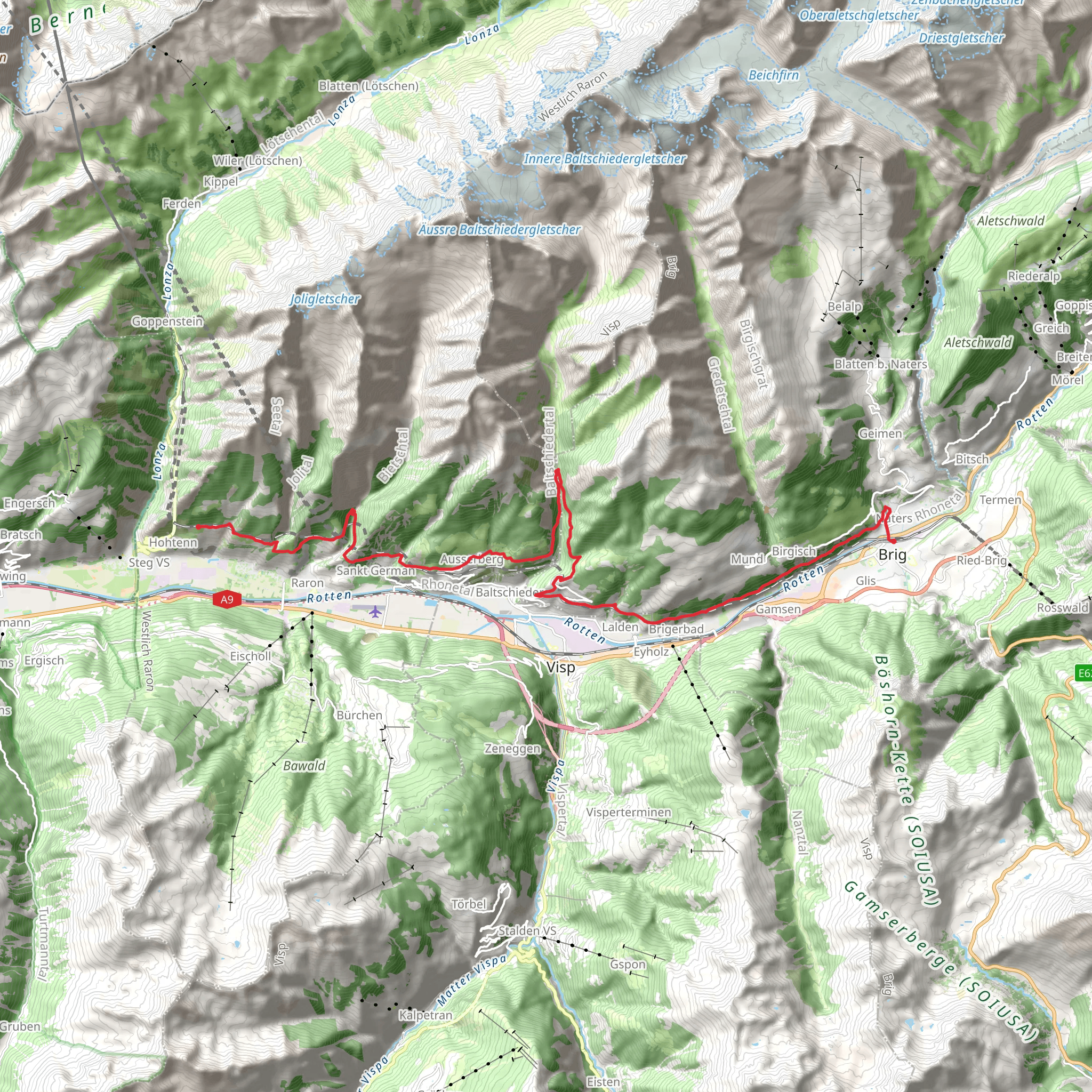 Steg-Hohtenn to Brig Trail mobile static map