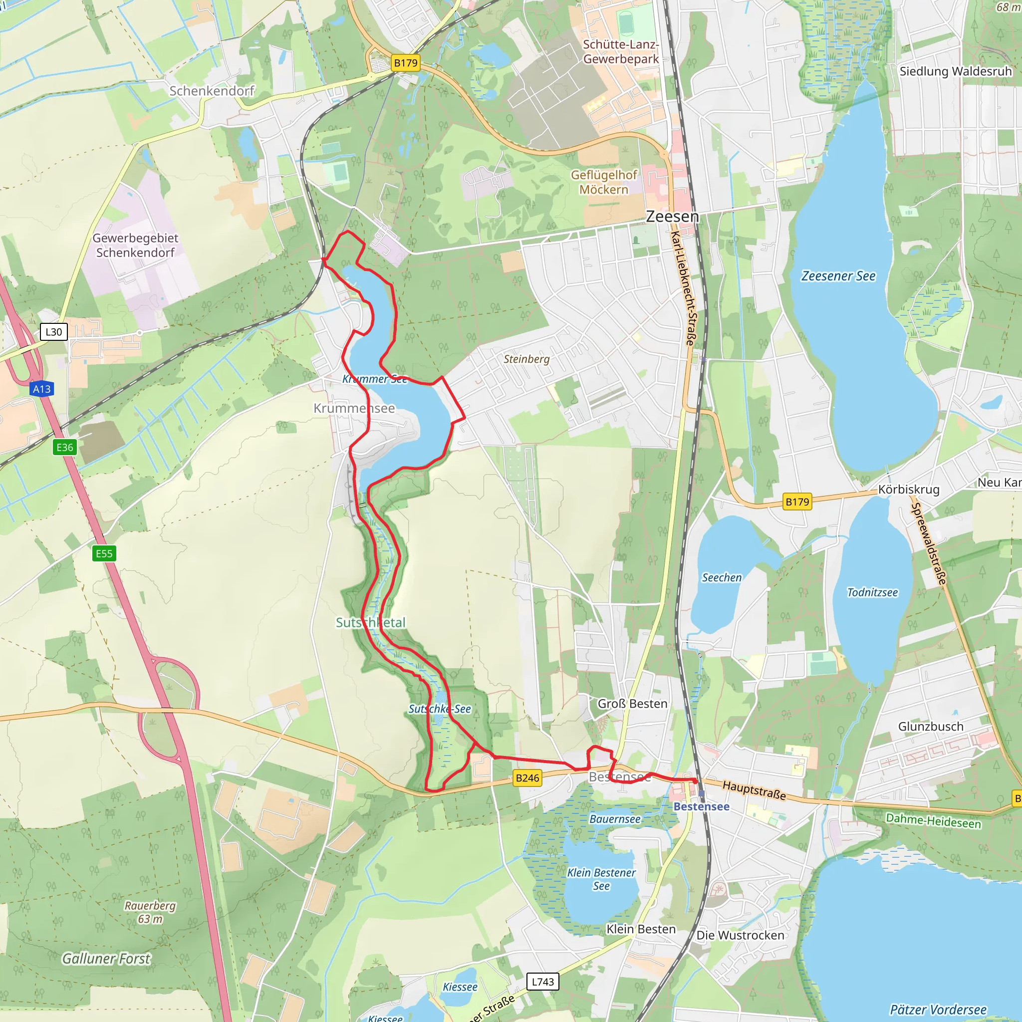 Krummensee Loop via Bestensee mobile static map