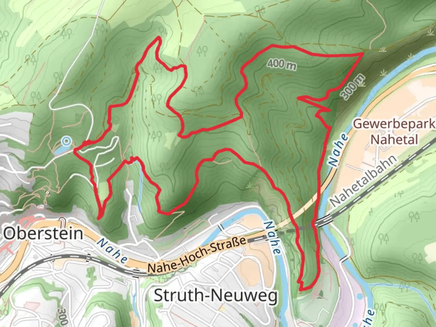 An image depicting the trail Saae Hunsrueck Steig and Nahe Felsen Weg and its surrounding area.