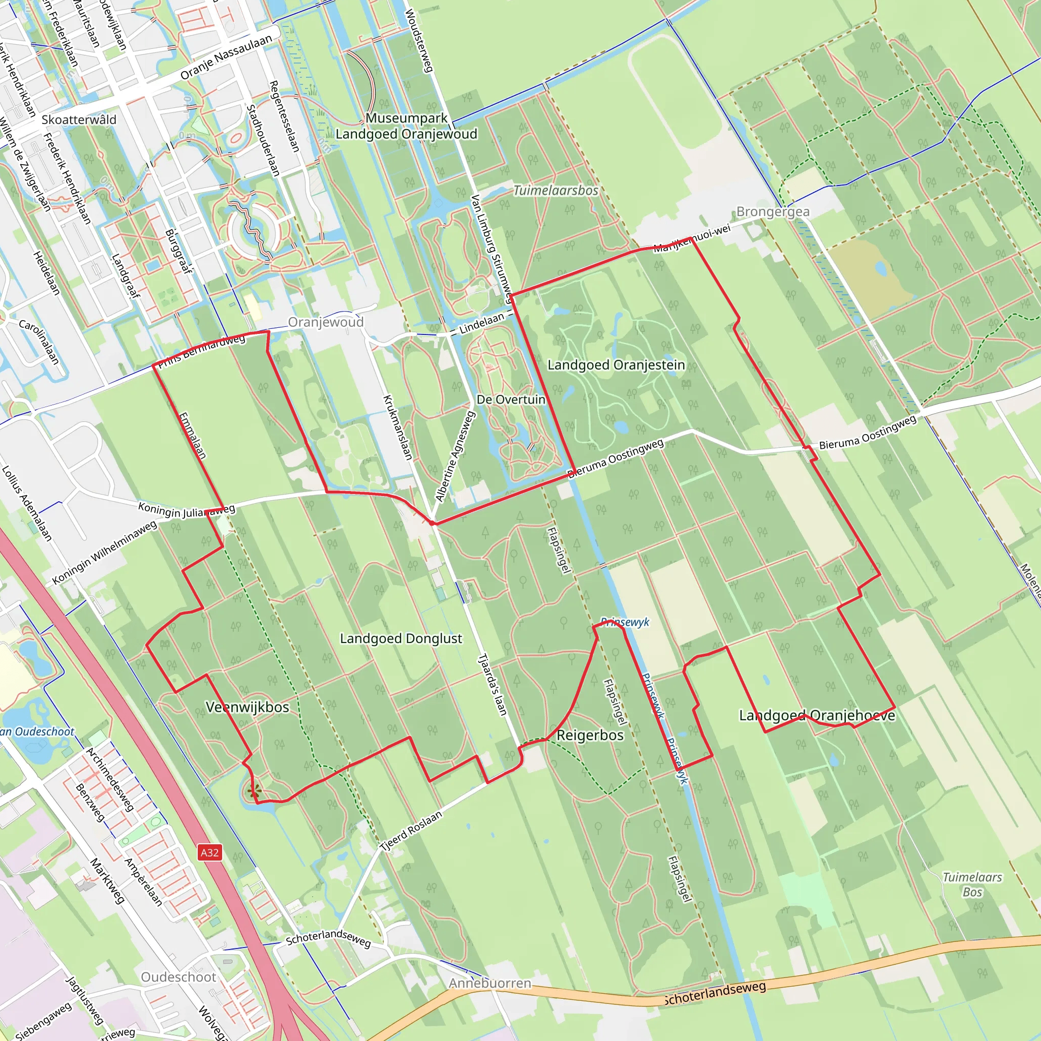 Oranjestein, Veenwijkbos and Tjaarda's Bos Loop mobile static map