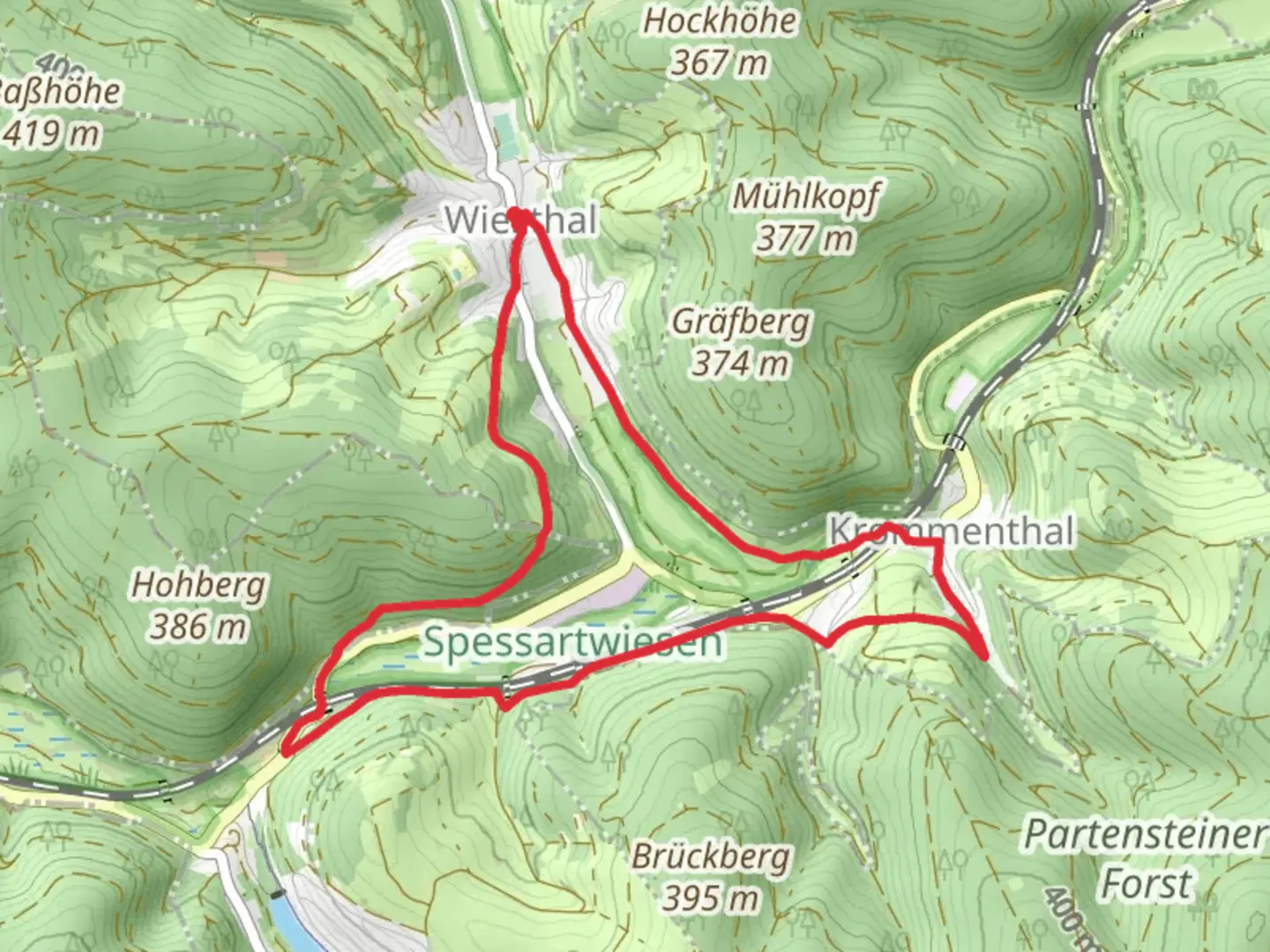 An image depicting the trail Oertlicher Wanderweg Wiesthal Loop and its surrounding area.