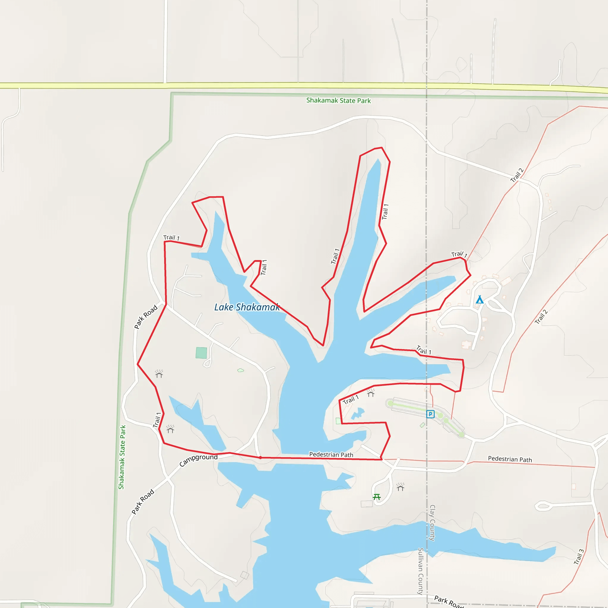 Shakamak and Kickapoo Lake Loop mobile static map