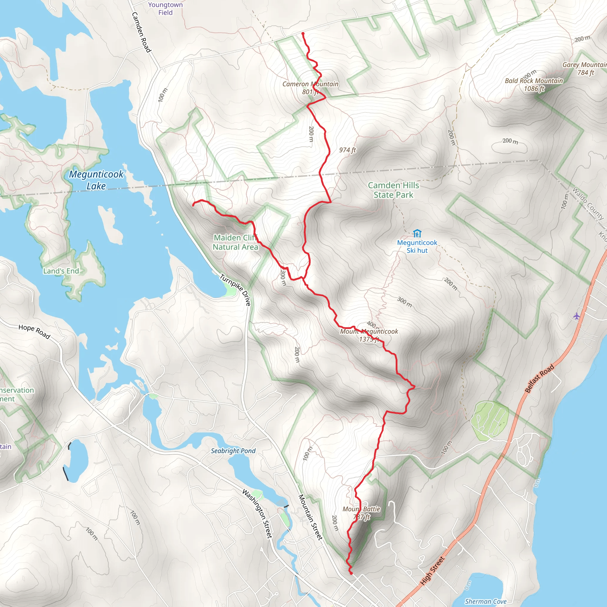 Mount Megunticook and Cameron Mountain mobile static map
