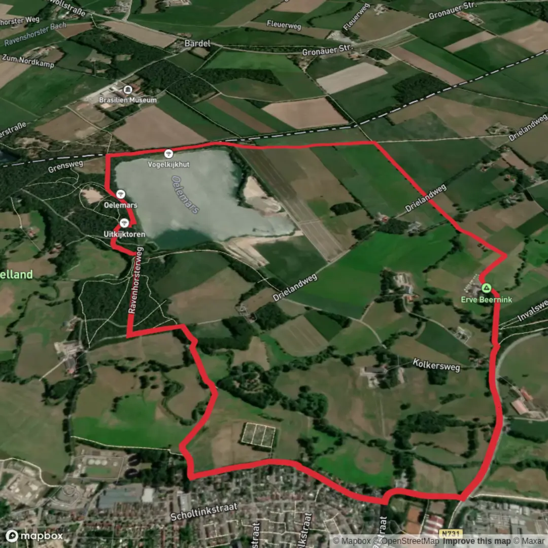 An image depicting the trail Oelemars via Hoofdstraat and its surrounding area.