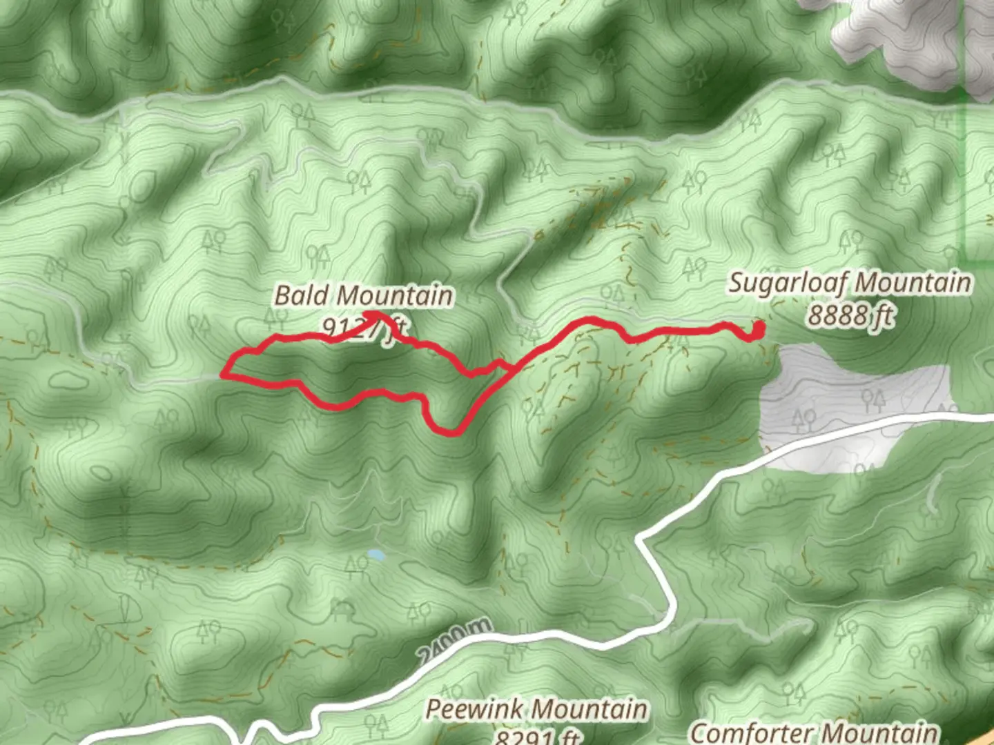 An image depicting the trail Bald Mountain Loop via Switzerland Trail and its surrounding area.