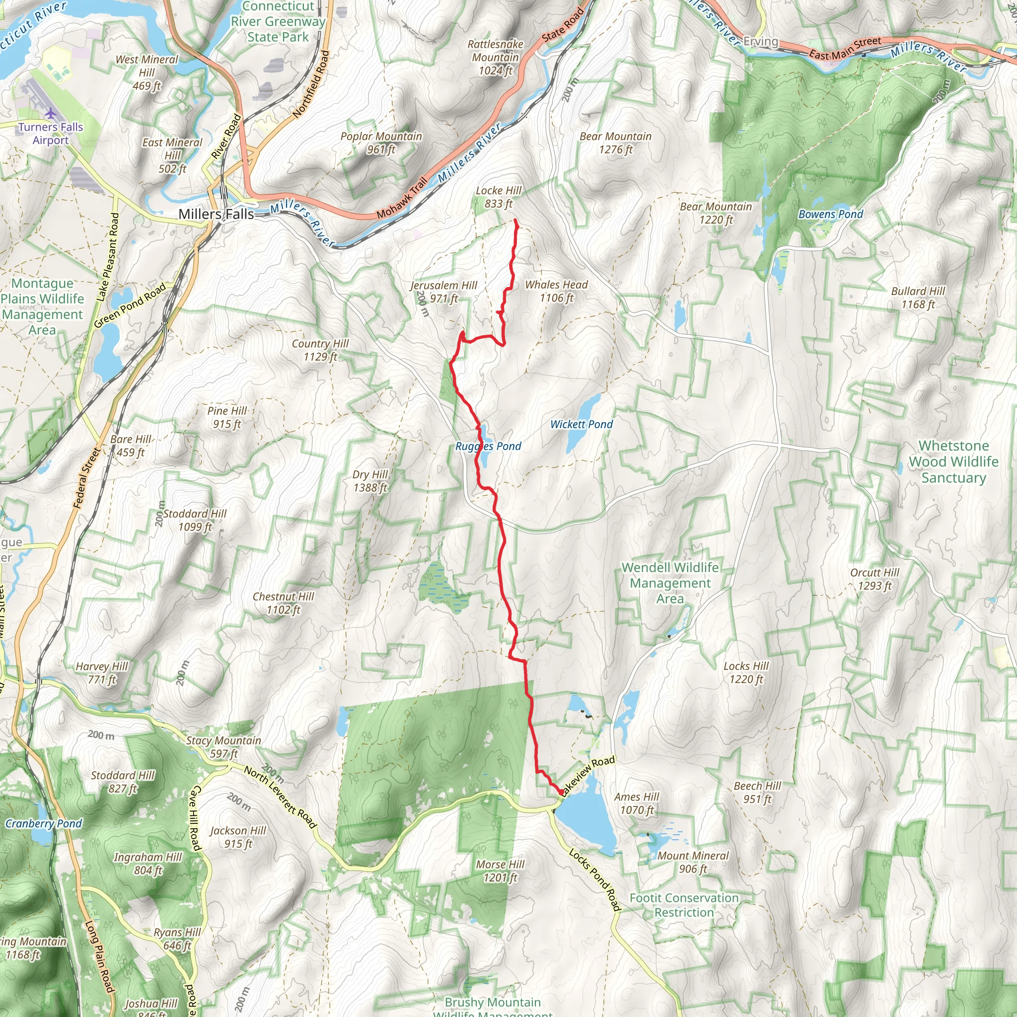 Ruggles Pond via Metacomet - Monadnock Trail mobile static map