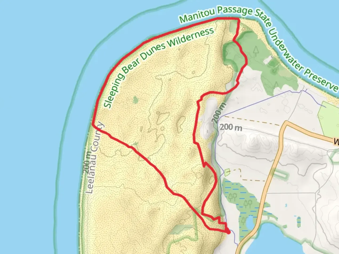 An image depicting the trail Dune Trail and Sleeping Bear Point Loop Trail and its surrounding area.