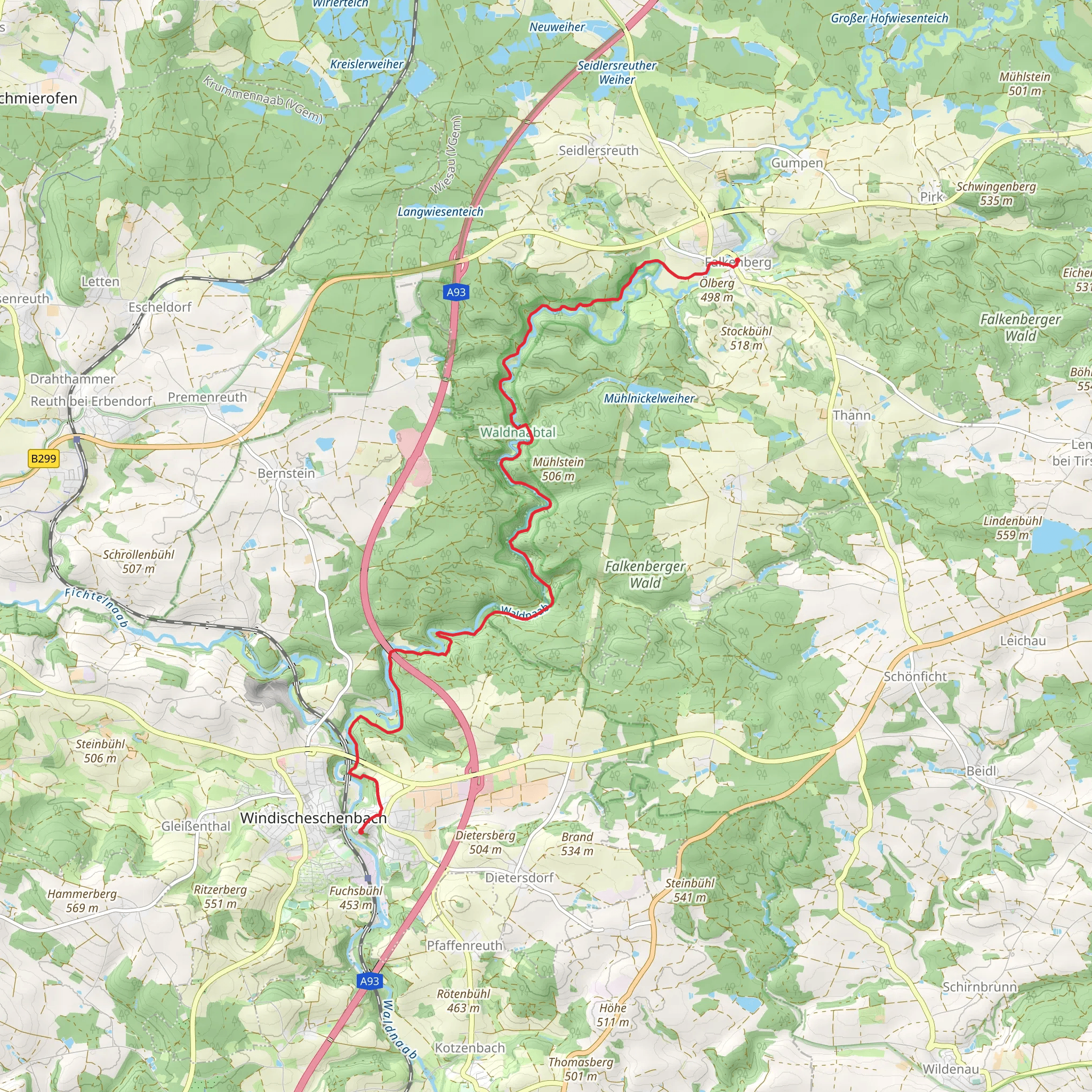 Falkenberg to Windischeschenbach Walk via Burgenweg mobile static map