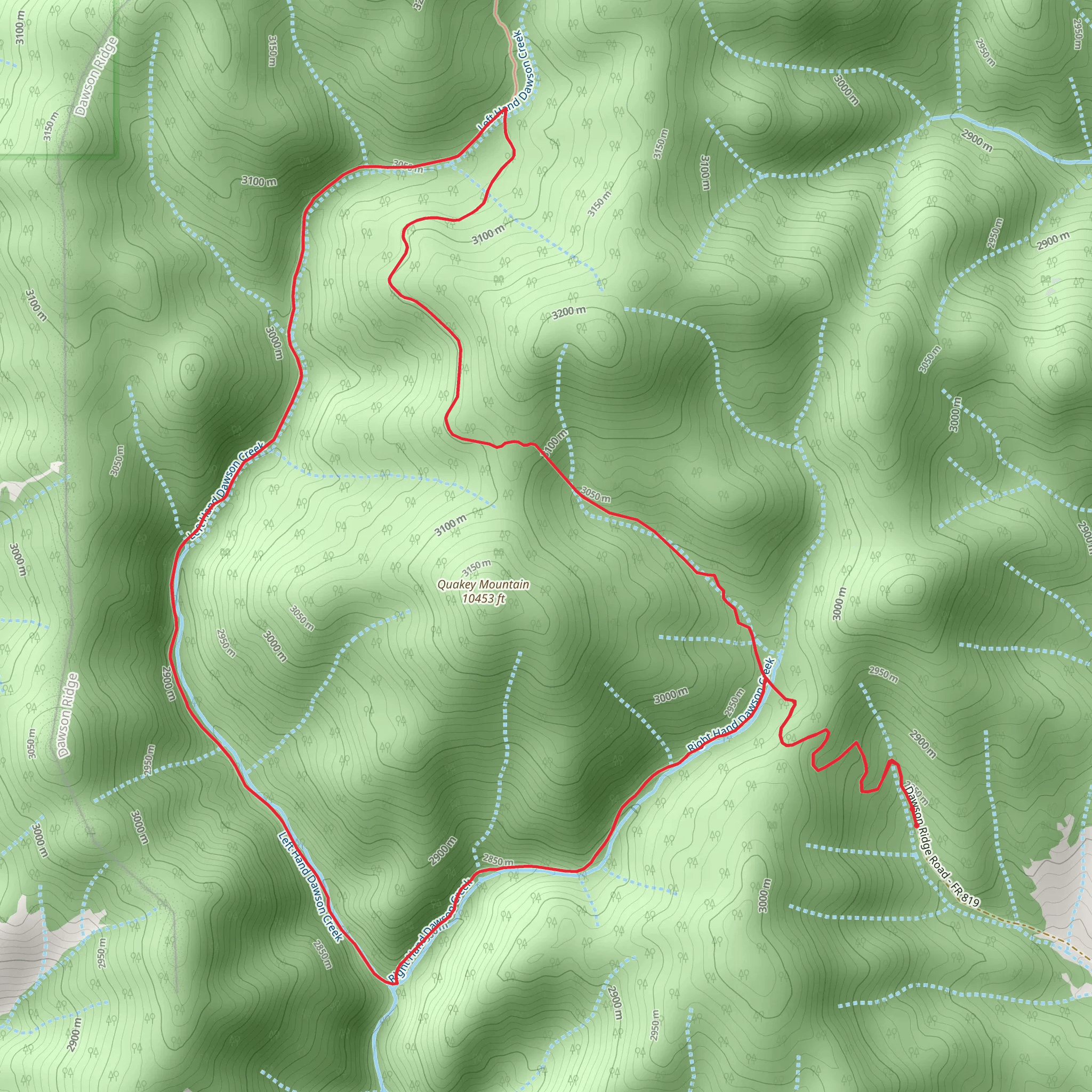 Quakey Mountain and Dawson Park Loop mobile static map