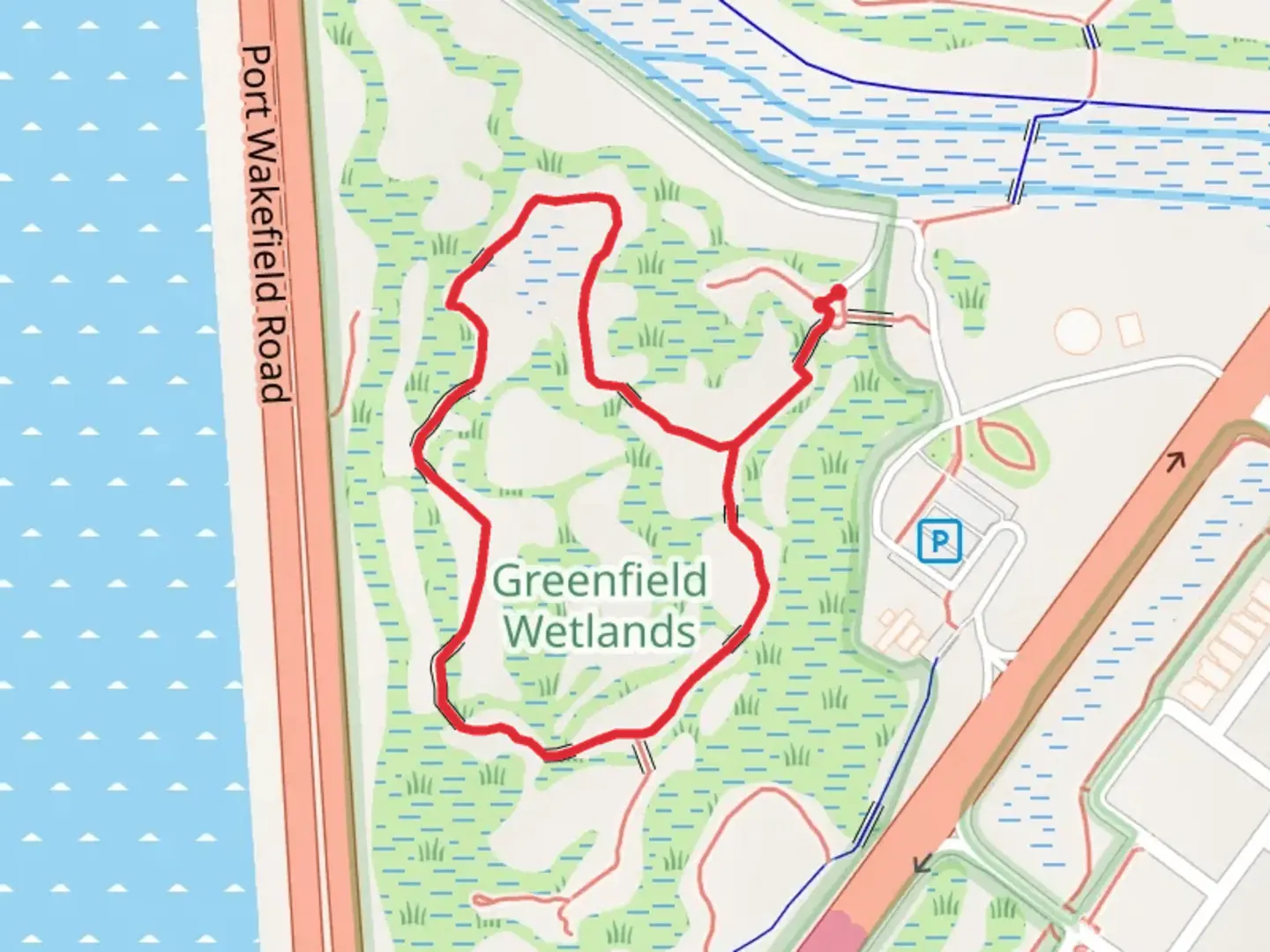 An image depicting the trail Greenfields Wetlands Nature Trail and its surrounding area.