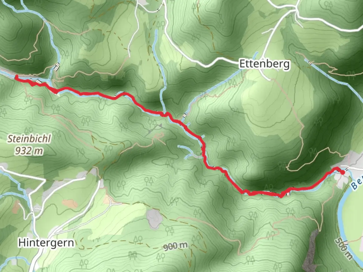 An image depicting the trail Theresienklause Walk via Almbachklamm and its surrounding area.