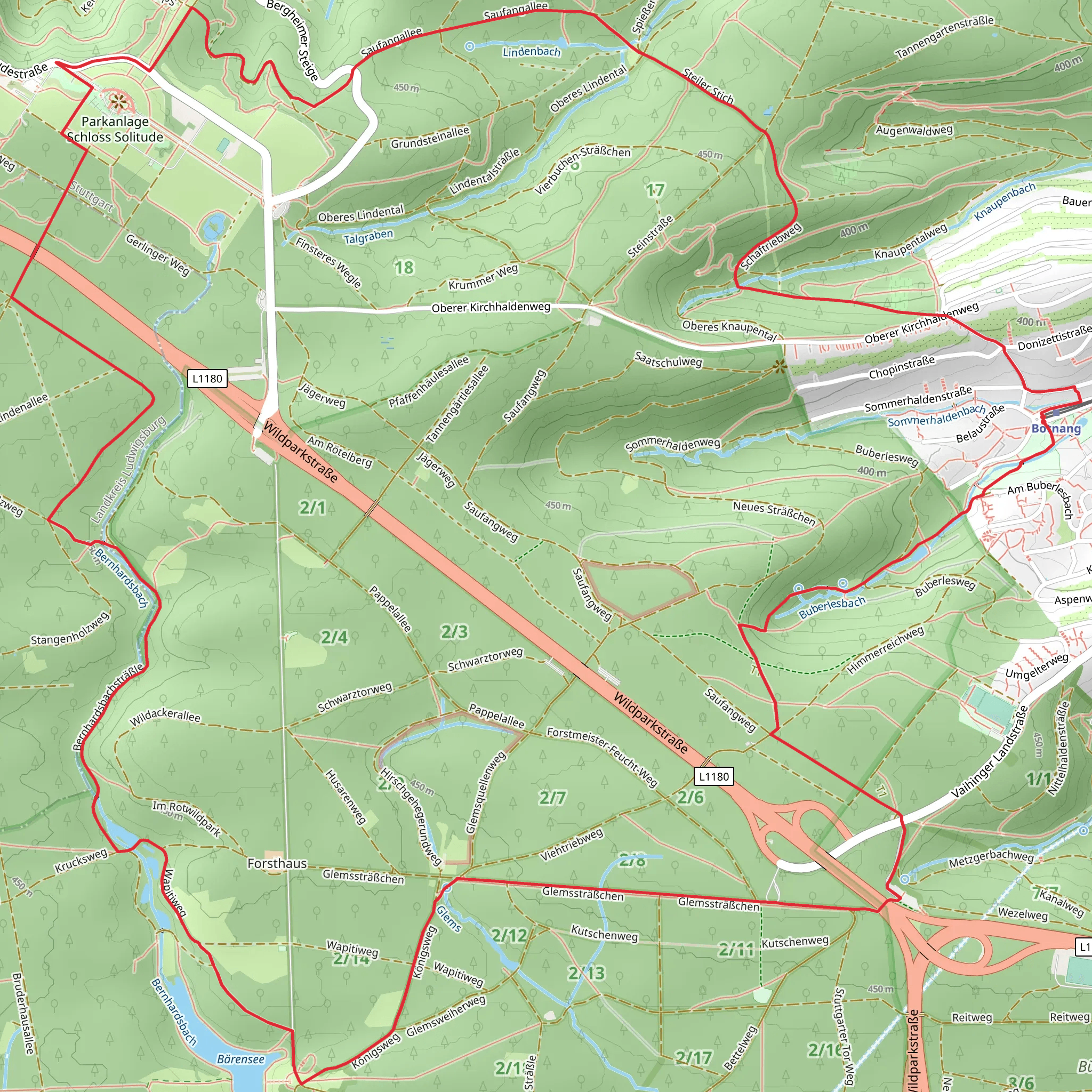 Rotwildpark bei Stuttgart via Wapitiweg and Saufangweg mobile static map