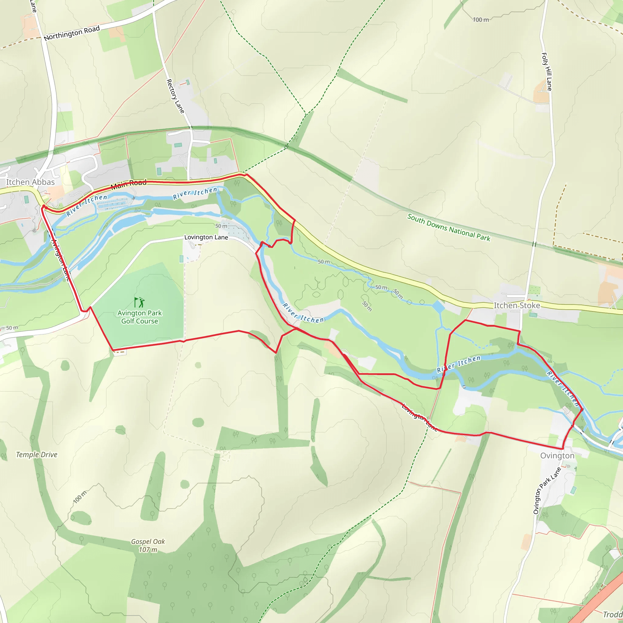 River Itchen Circular Walk - 2 mobile static map