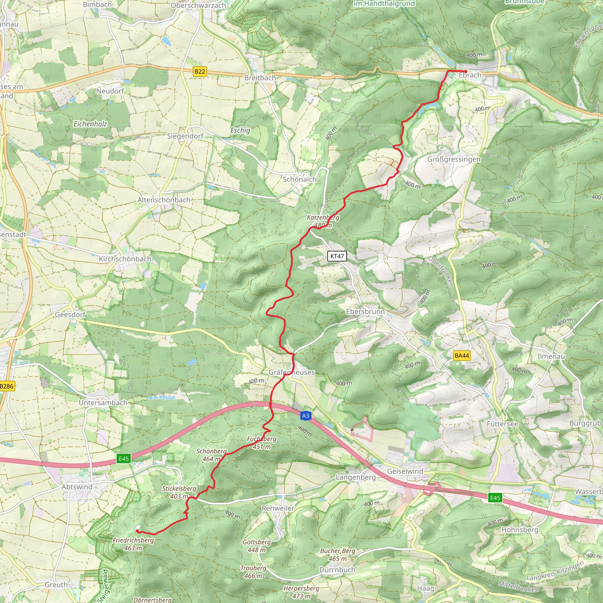 Friedrichsberg to Ebrach Walk via Fuchsberg mobile static map