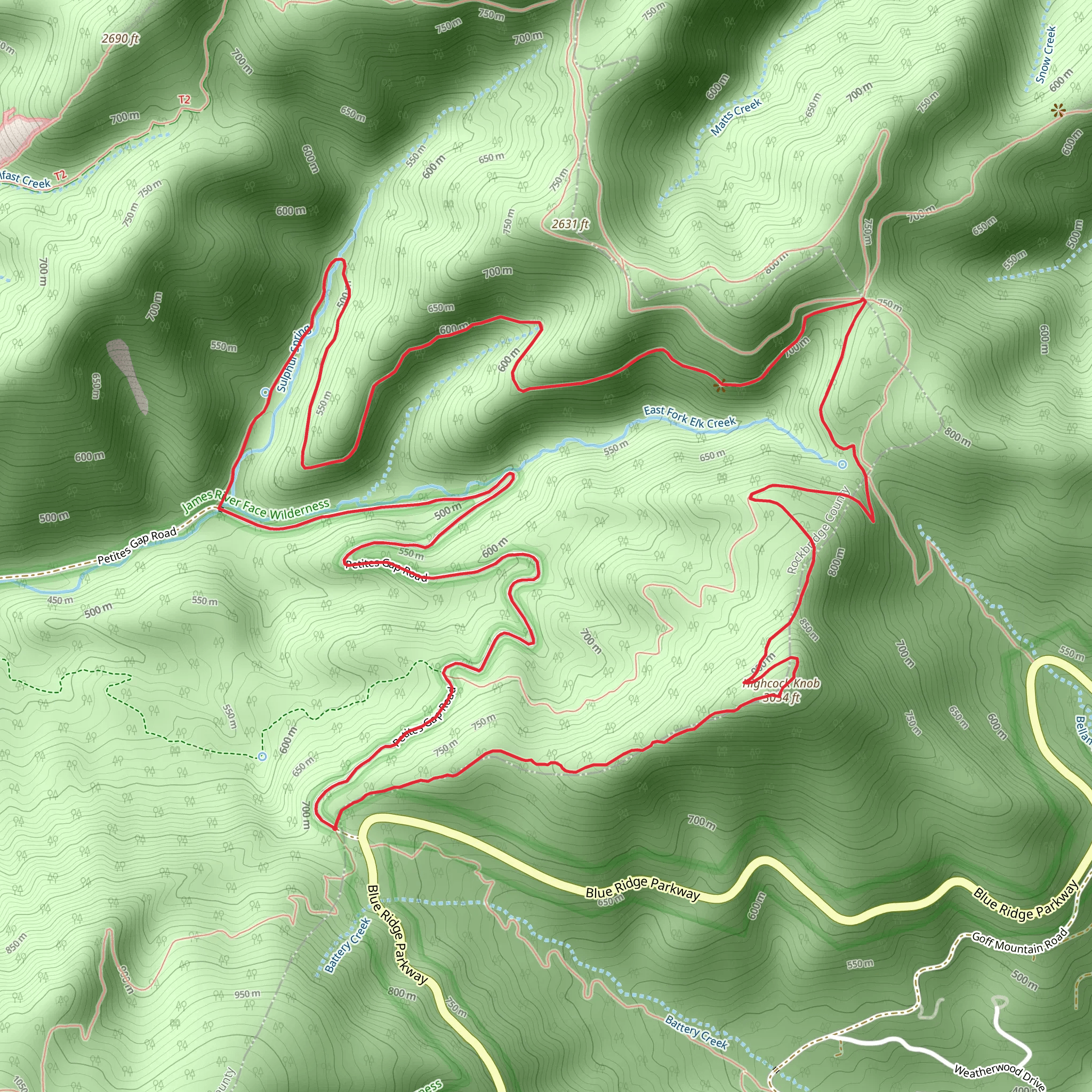 Petites Gap, Highcock Knob and Appalachian Loop Trail mobile static map