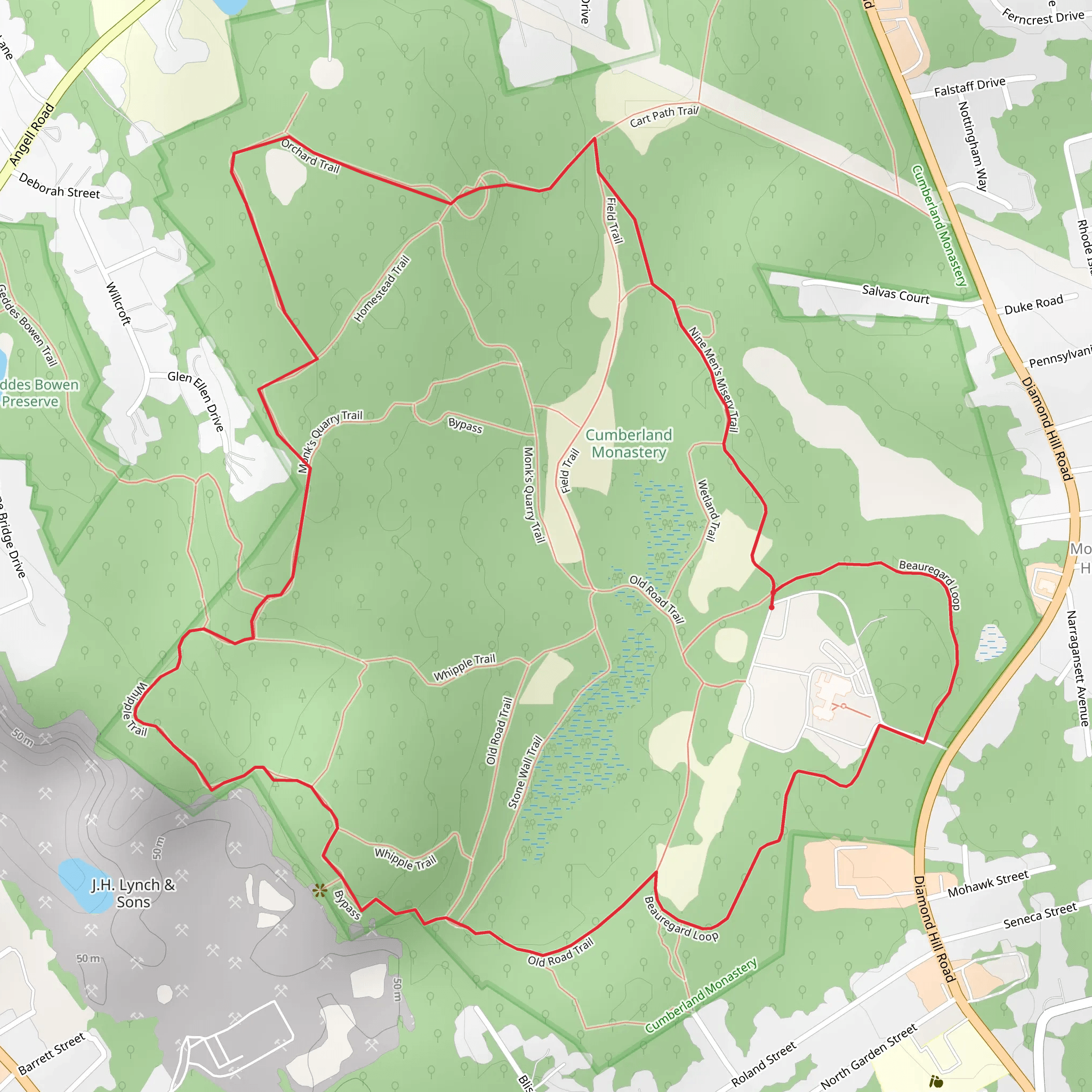 Beauregard, Whipple and Nine Men's Misery Loop Trail mobile static map