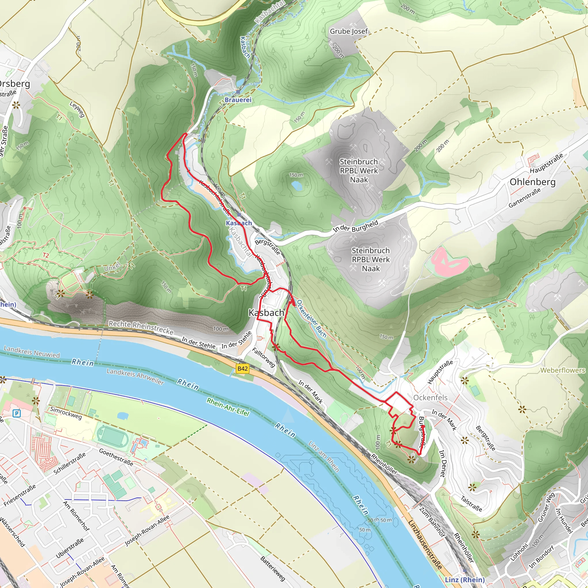 Bad Honnef Linz and Rheinsteig Zuweg Kalenborn Loop mobile static map
