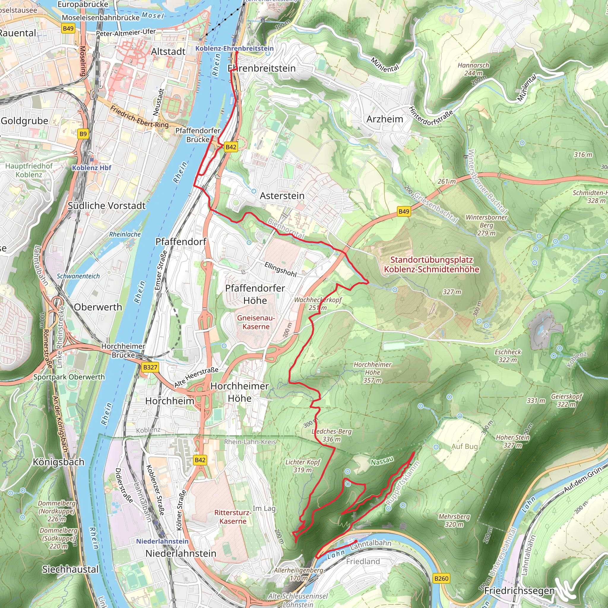 Koblenz-Ehrenbreitstein to Friedland via Blenhornpfad mobile static map