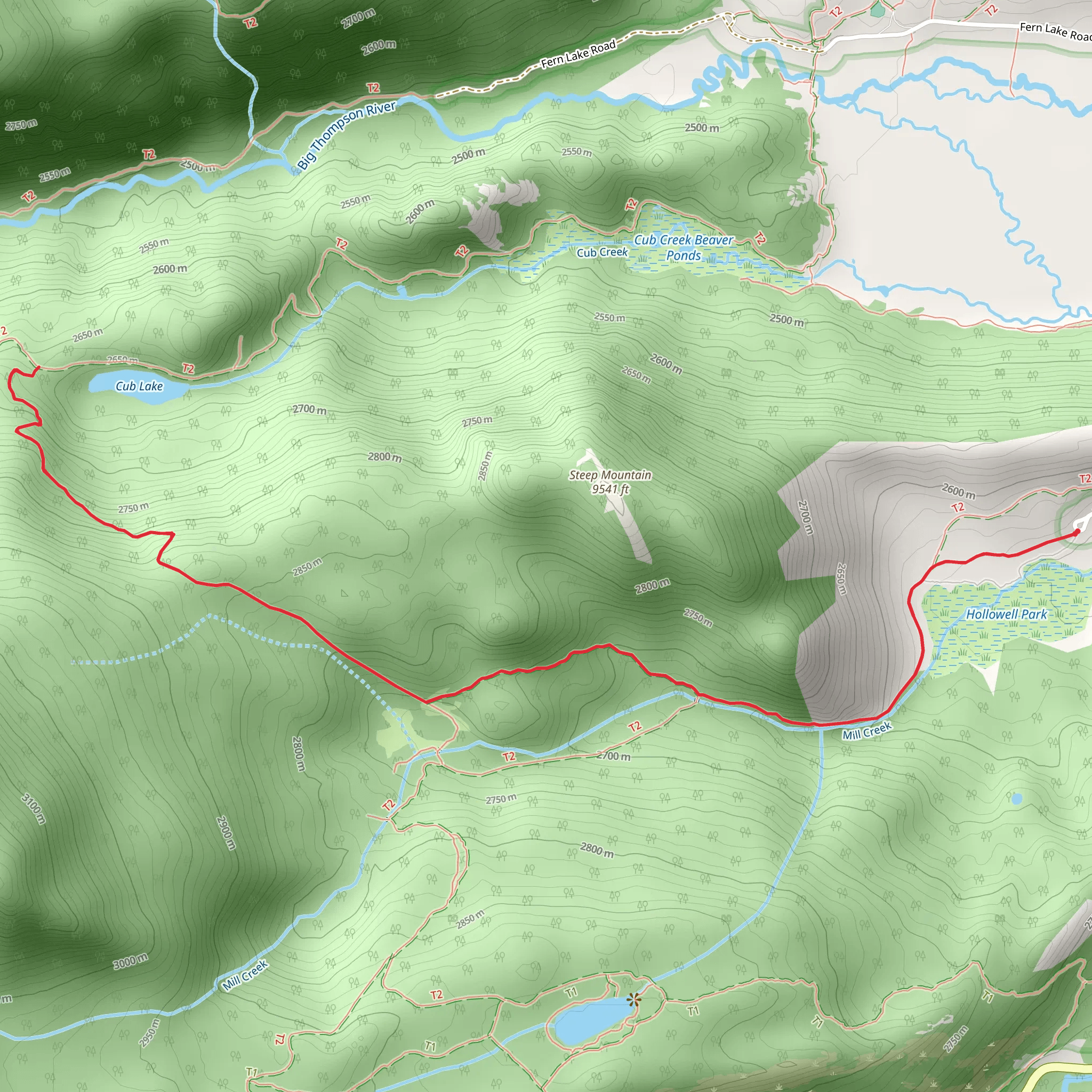 Cub Lake via Mill Creek Trail mobile static map