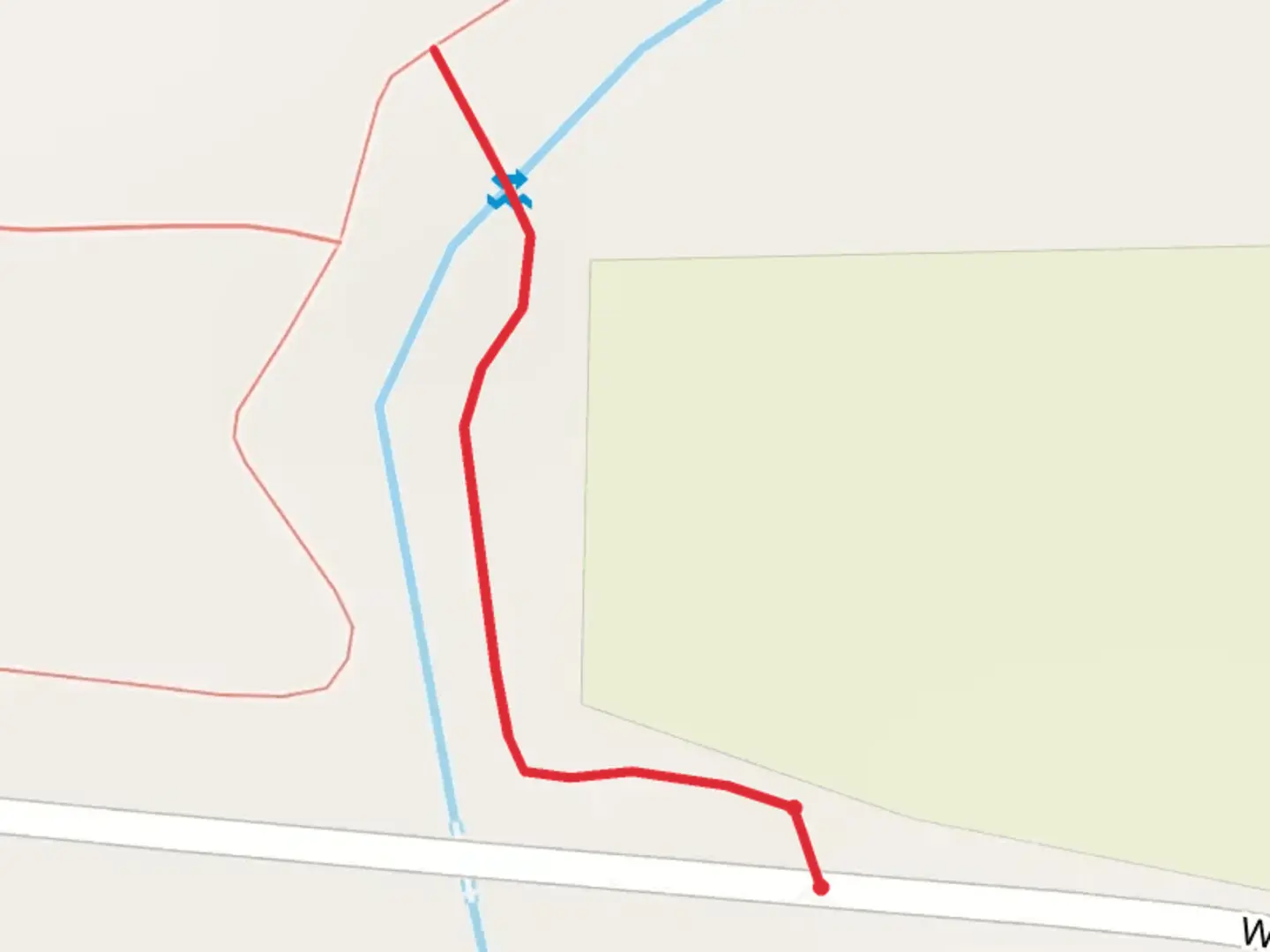 An image depicting the trail Bashaw Creek from Wintel Road South and its surrounding area.