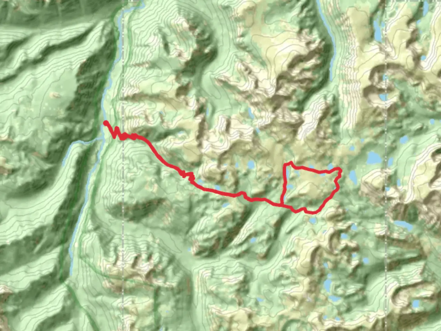 An image depicting the trail Rainbow Lakes and Pipit Lake Loop via Upside down Creek Trail and its surrounding area.