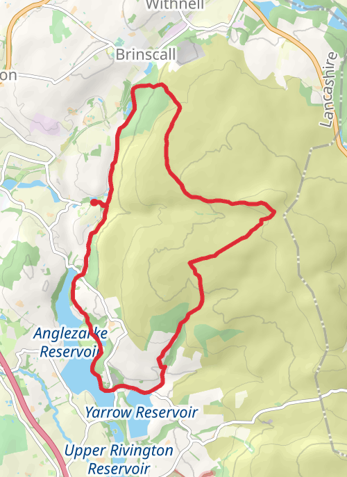 Hike on Hatch Brook Waterfall, Great Hill and Anglezarke Reservoir Loop - White Coppice mobile static map