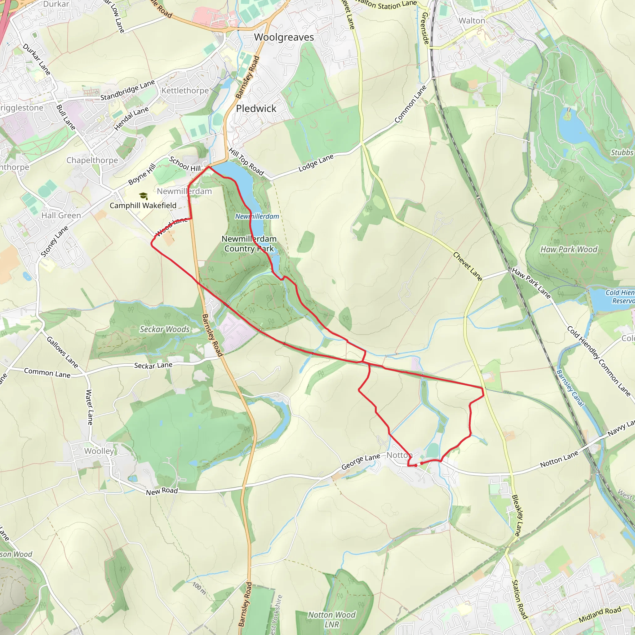 Newmillerdam Country Park from Notton mobile static map