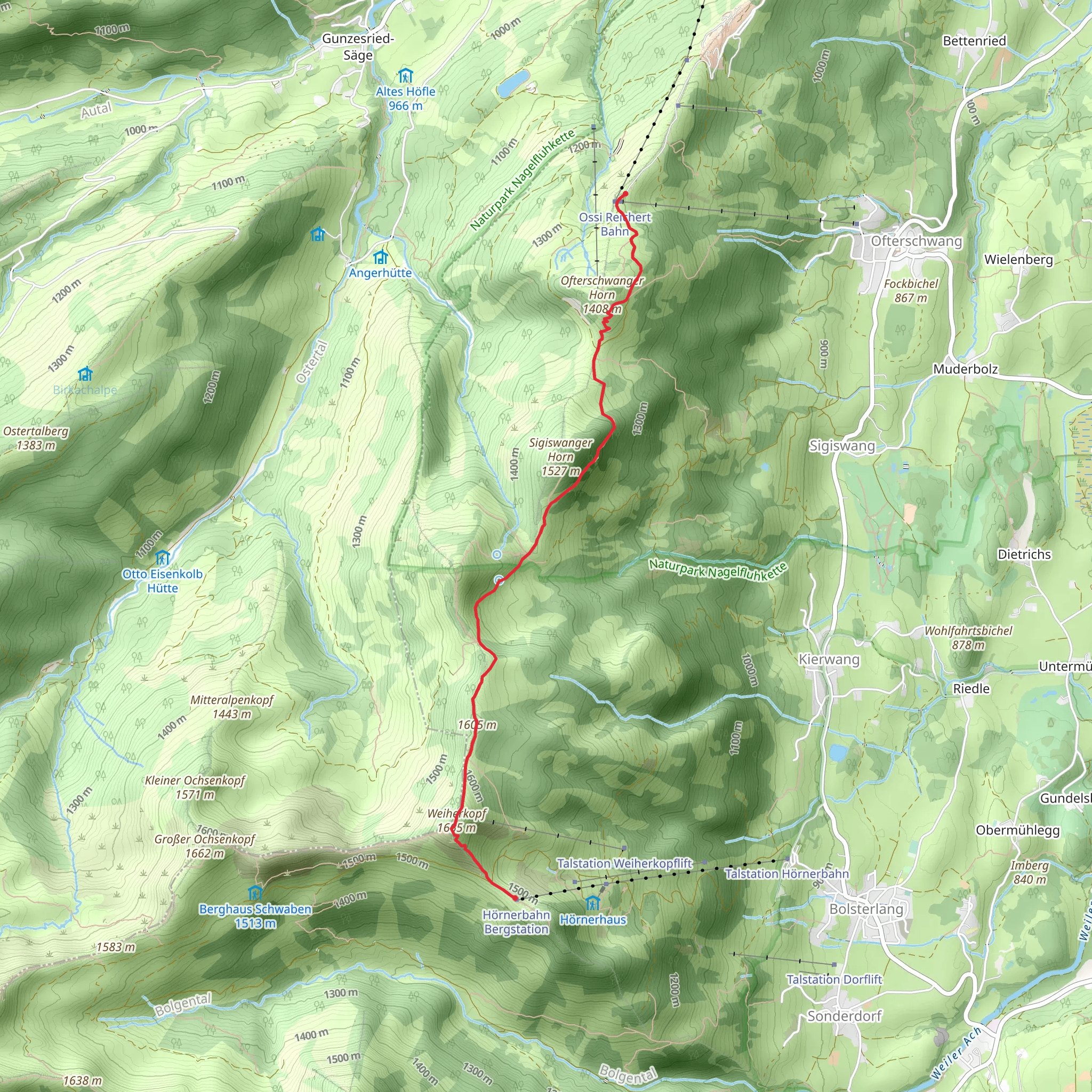 Stuimändleweg to Hörnerbahn Walk via Ofterschwanger Horn mobile static map