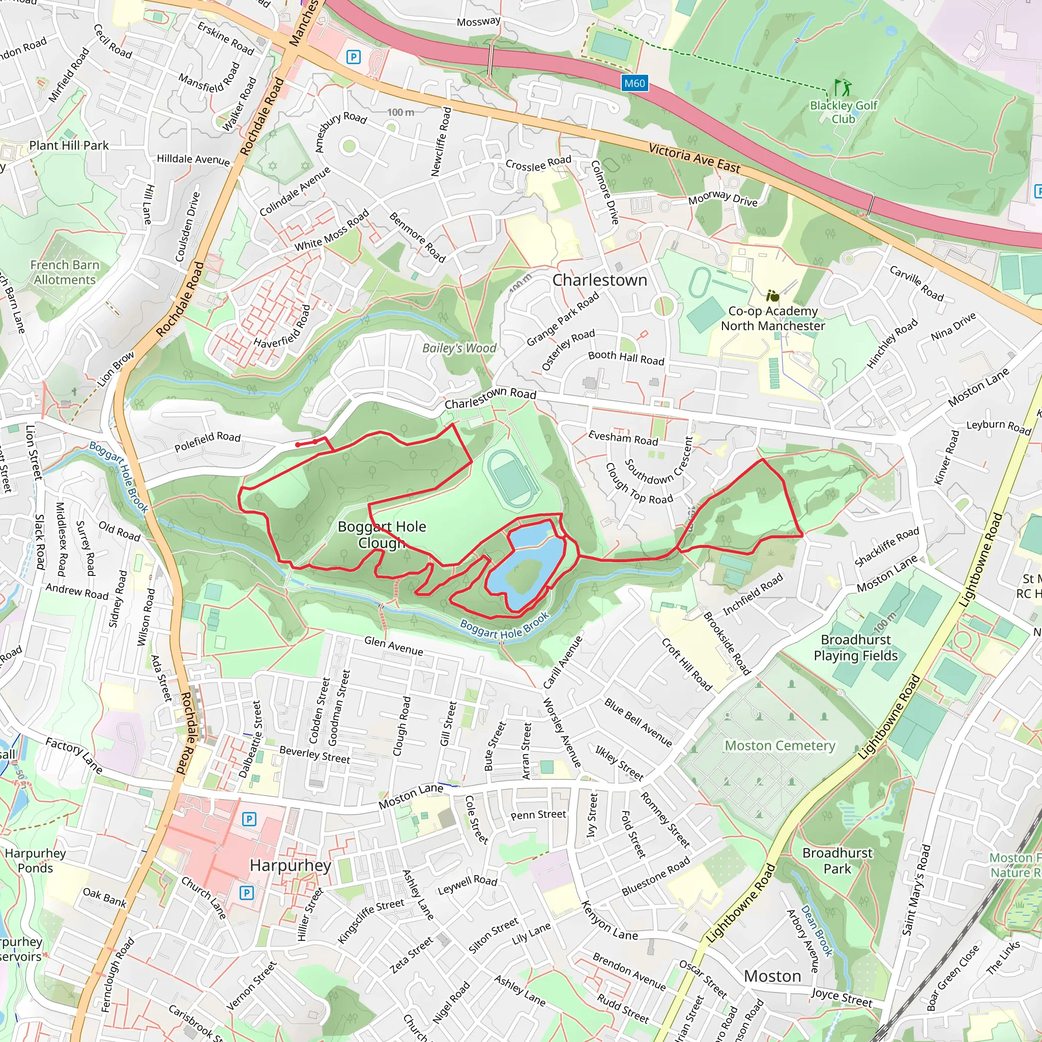 Boggart Hole Clough Loop mobile static map
