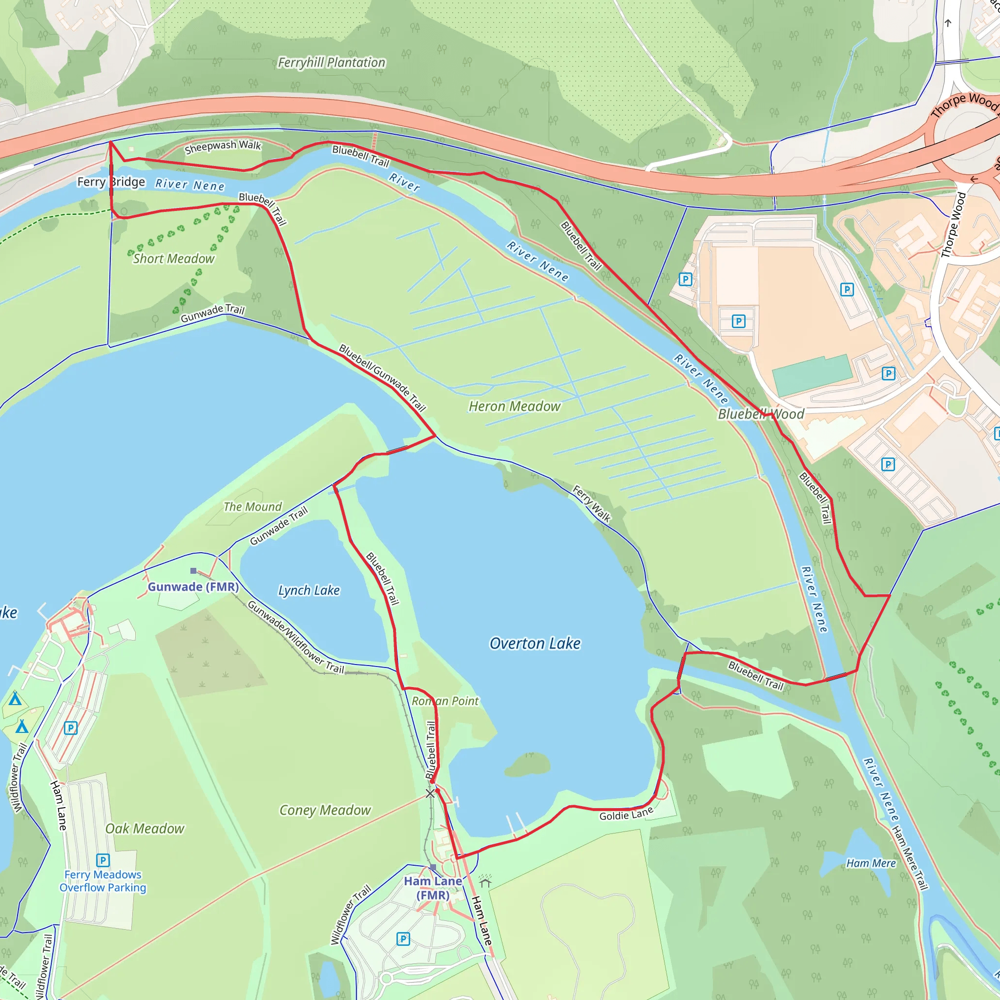 Overton Lake and Bluebell Wood Loop mobile static map