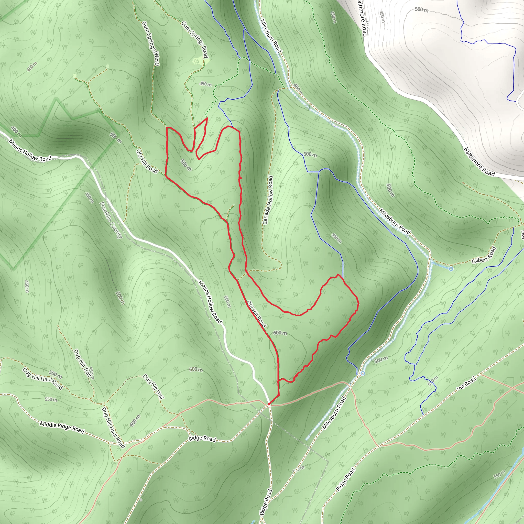 Canada Hollow Road and Old Hill Road Loop mobile static map