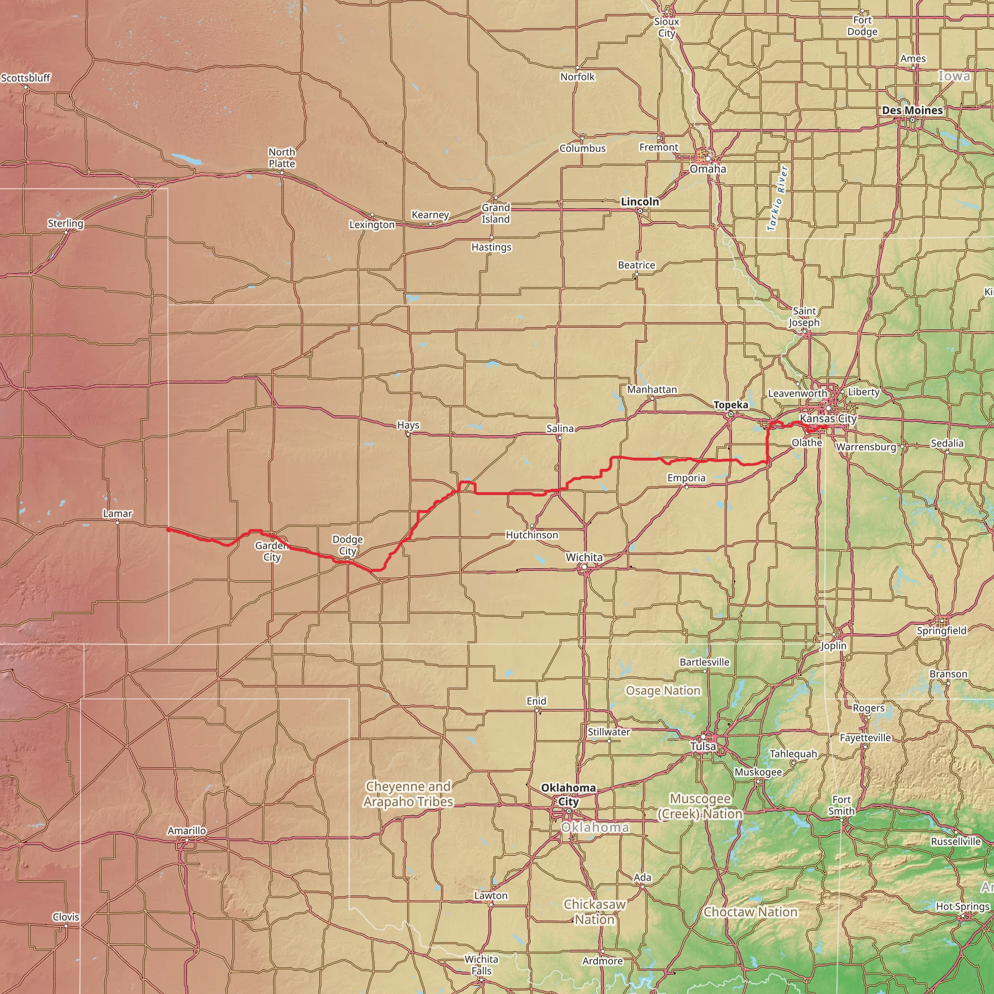 American Discovery Trail - Kansas mobile static map
