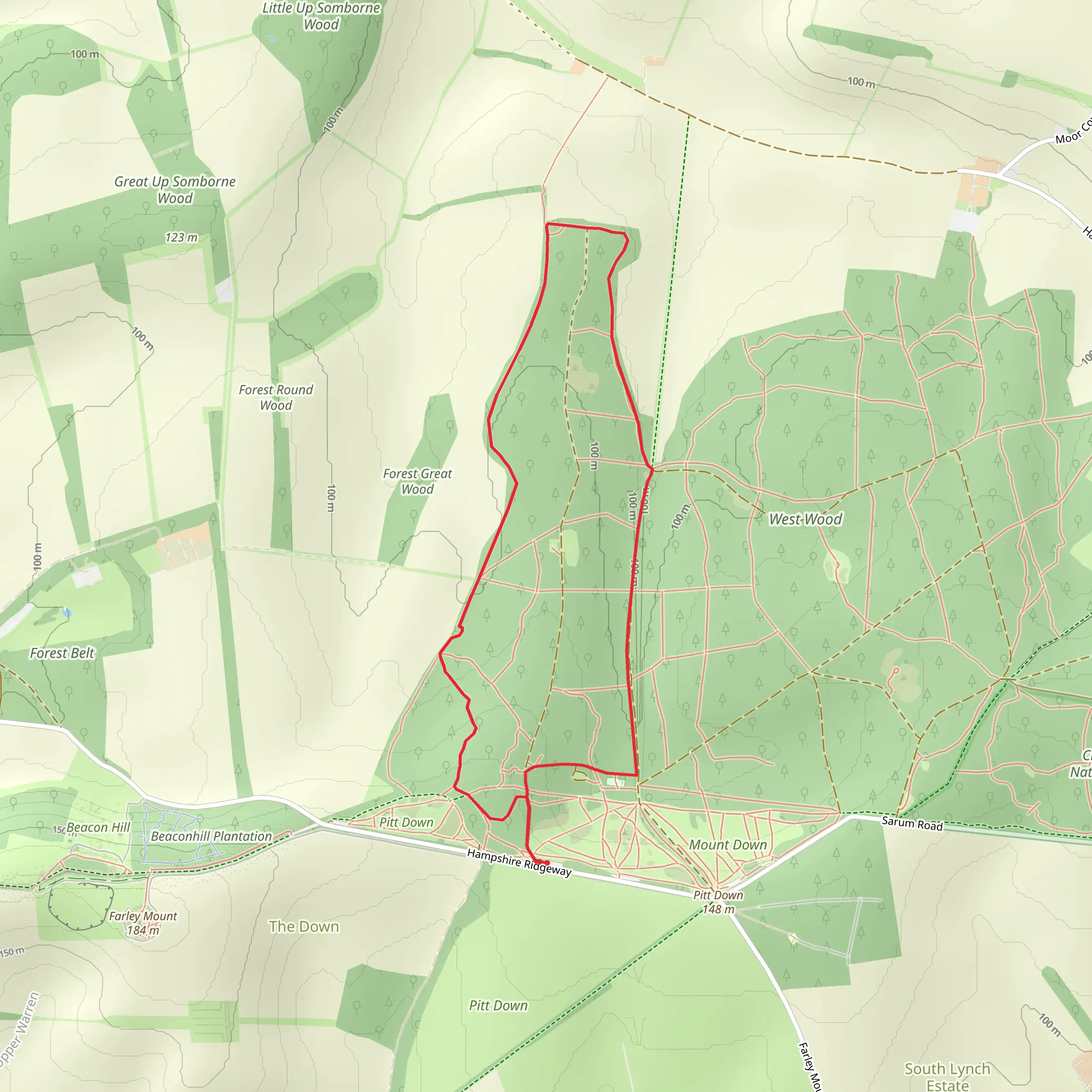 Farley Mount Country Park and Little West Wood Loop mobile static map