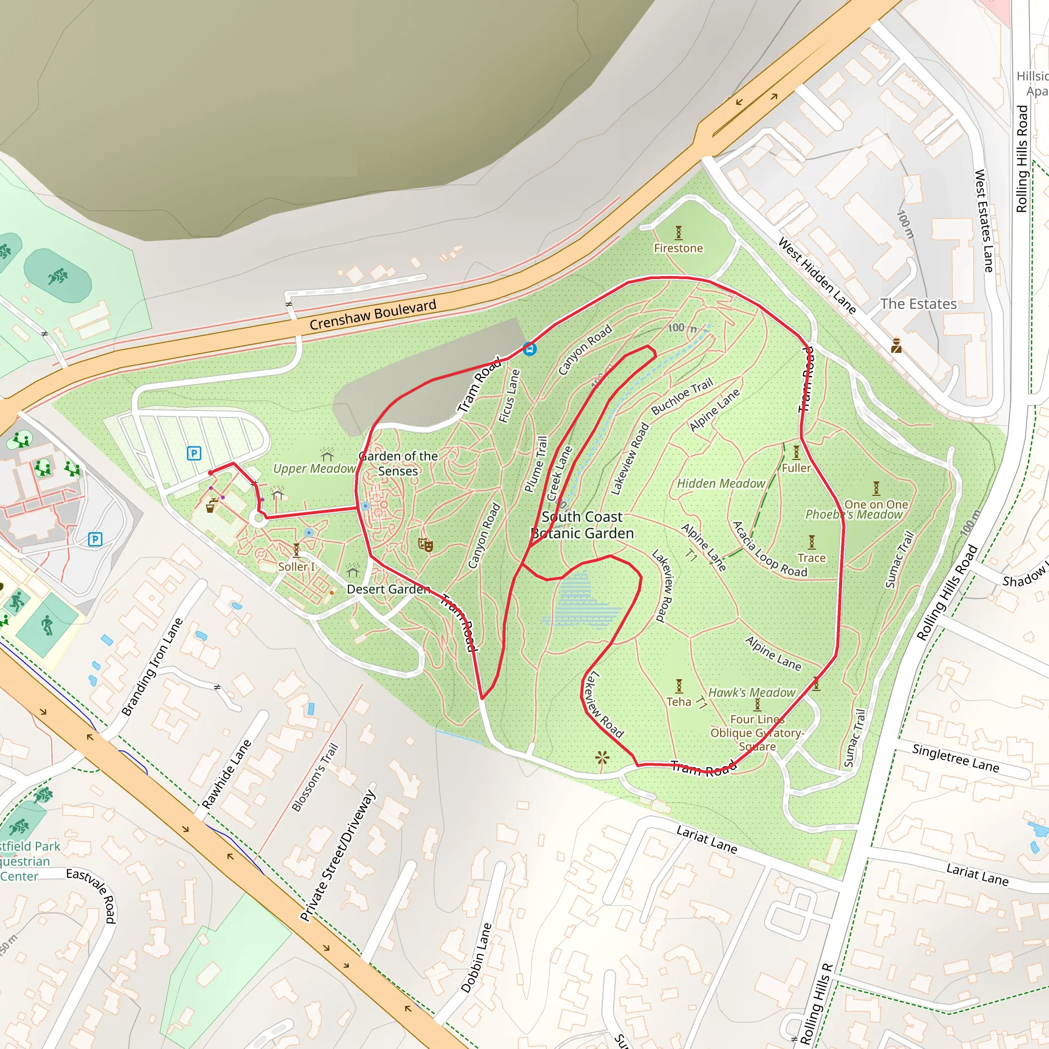 South Coast Botanical Garden Loop mobile static map