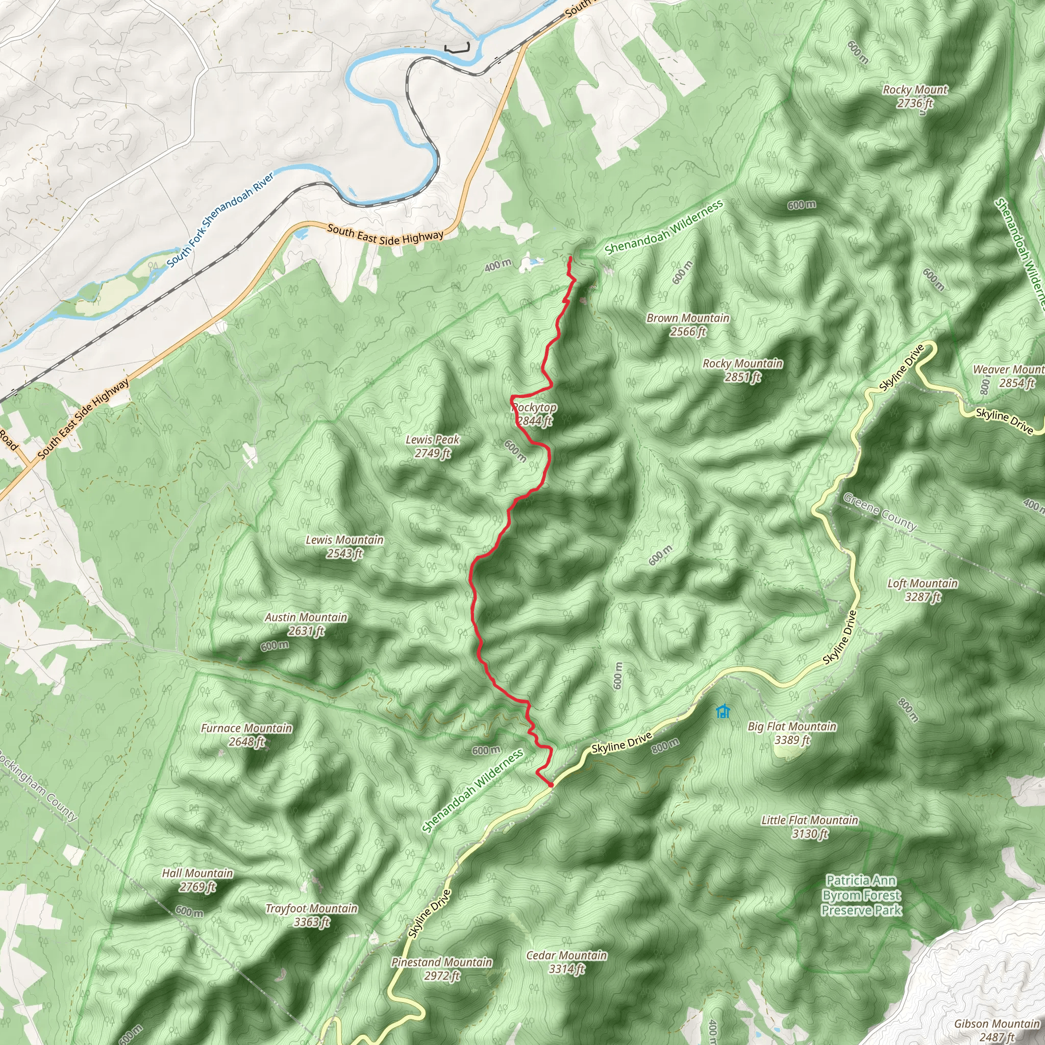 Rockytop Trail via Browns Gap Fire Road mobile static map