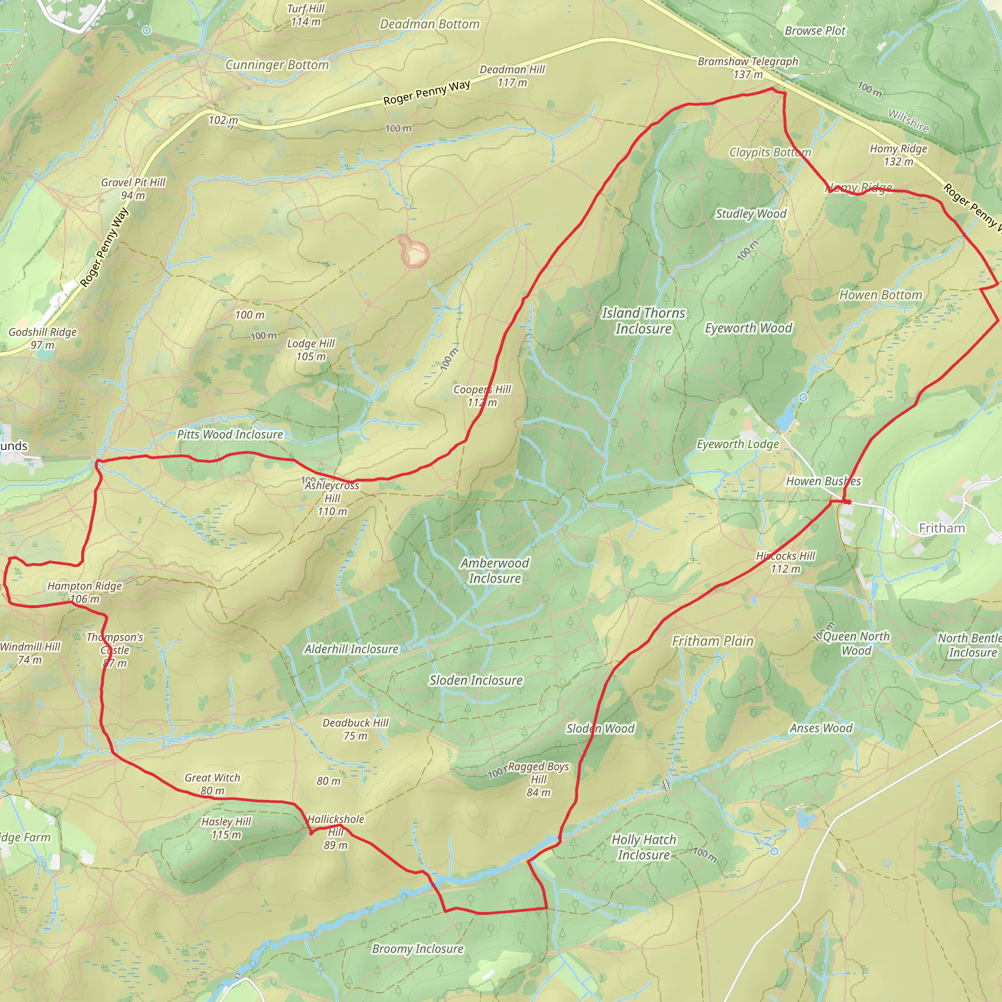 Fritham Circular Walk via Pitts Wood Inclosure mobile static map