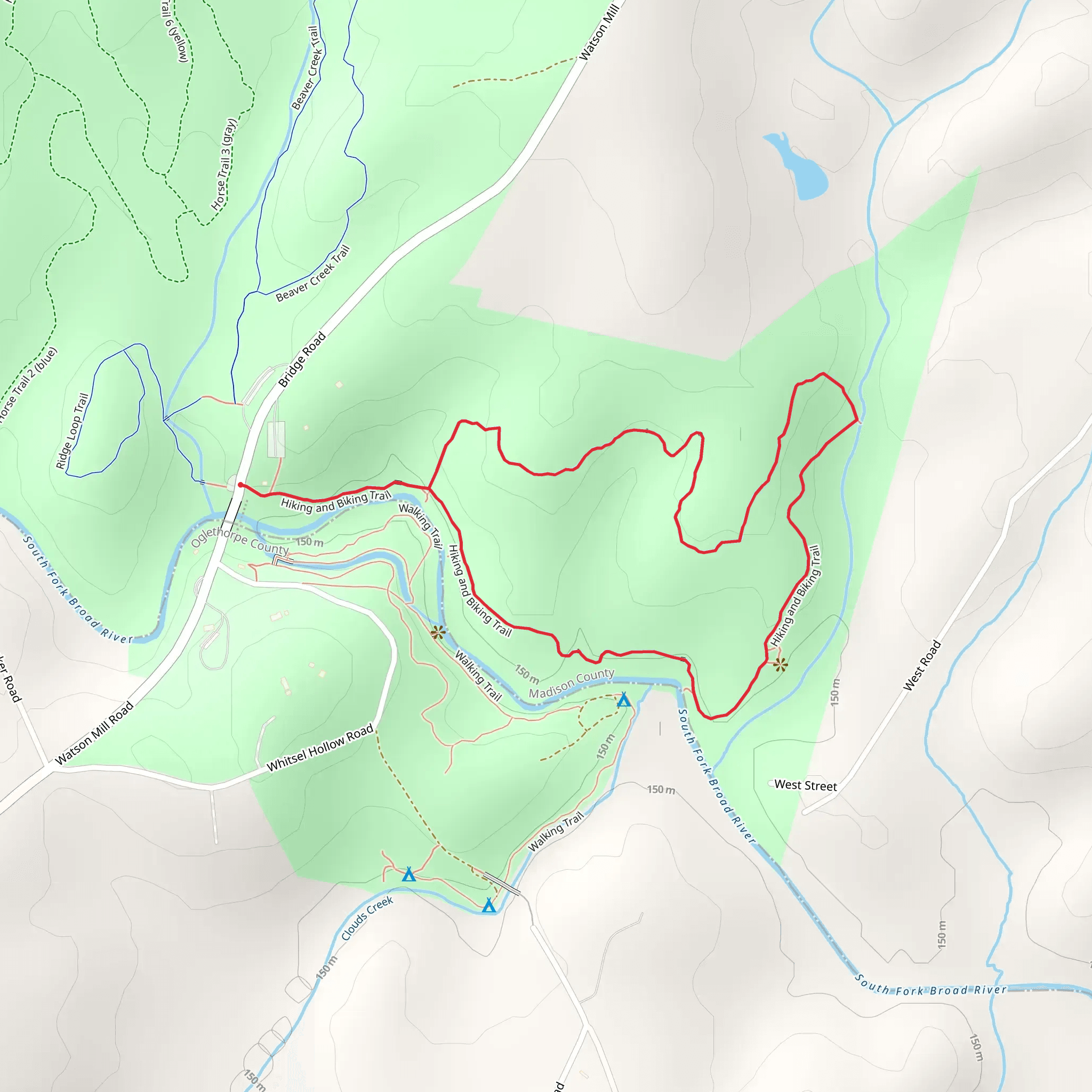 Loop along South Fork Broad River mobile static map