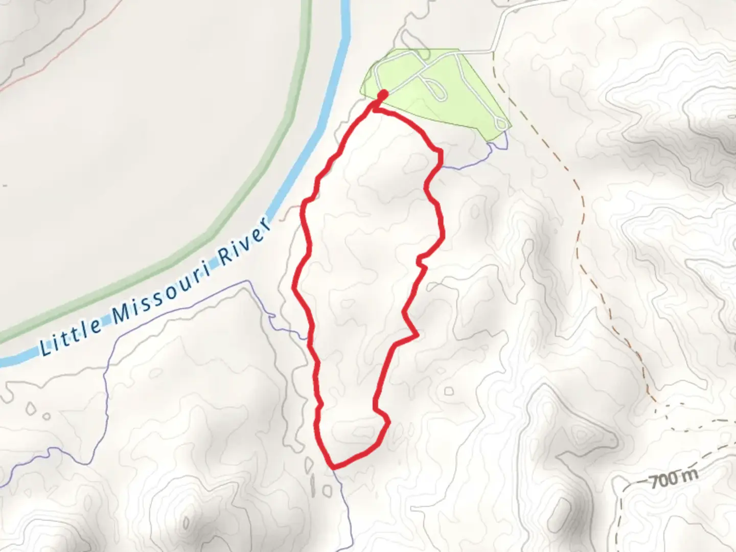 An image depicting the trail Long X and Maah Daah Hey Loop Trail - Short and its surrounding area.