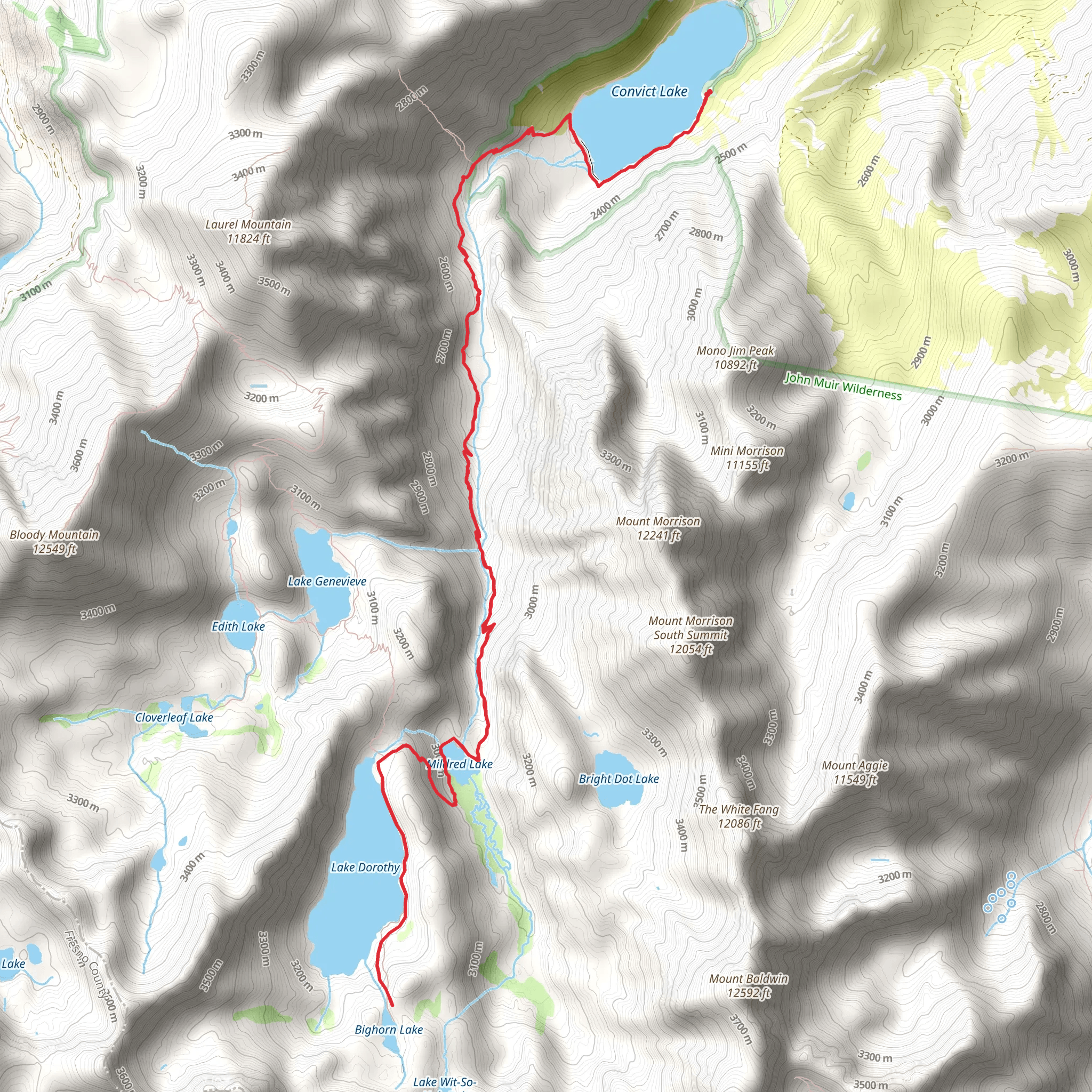 Convict Lake and Dorothy - Bighorn Lake Trail mobile static map