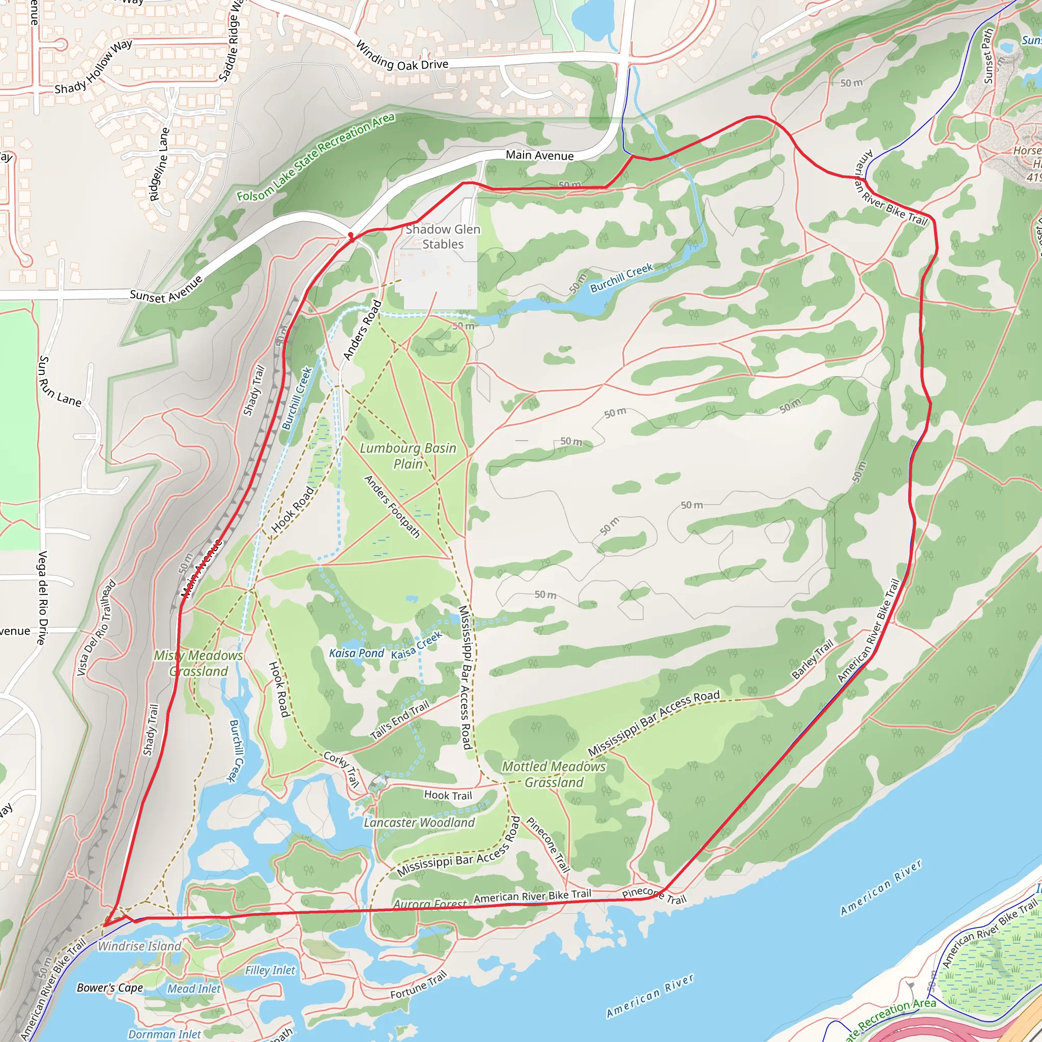 Folsam Lake State Recreational Area Loop mobile static map
