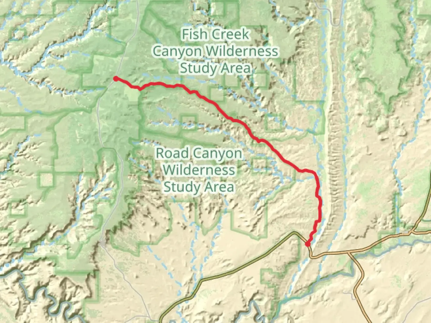 An image depicting the trail Comb Wash Road and Snow Flat Road and its surrounding area.