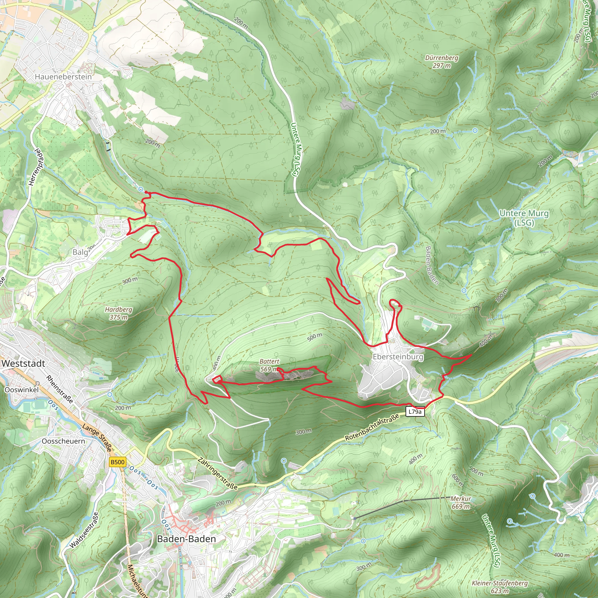 Ebersteinburg Loop via Altes Schloss Hohenbaden mobile static map