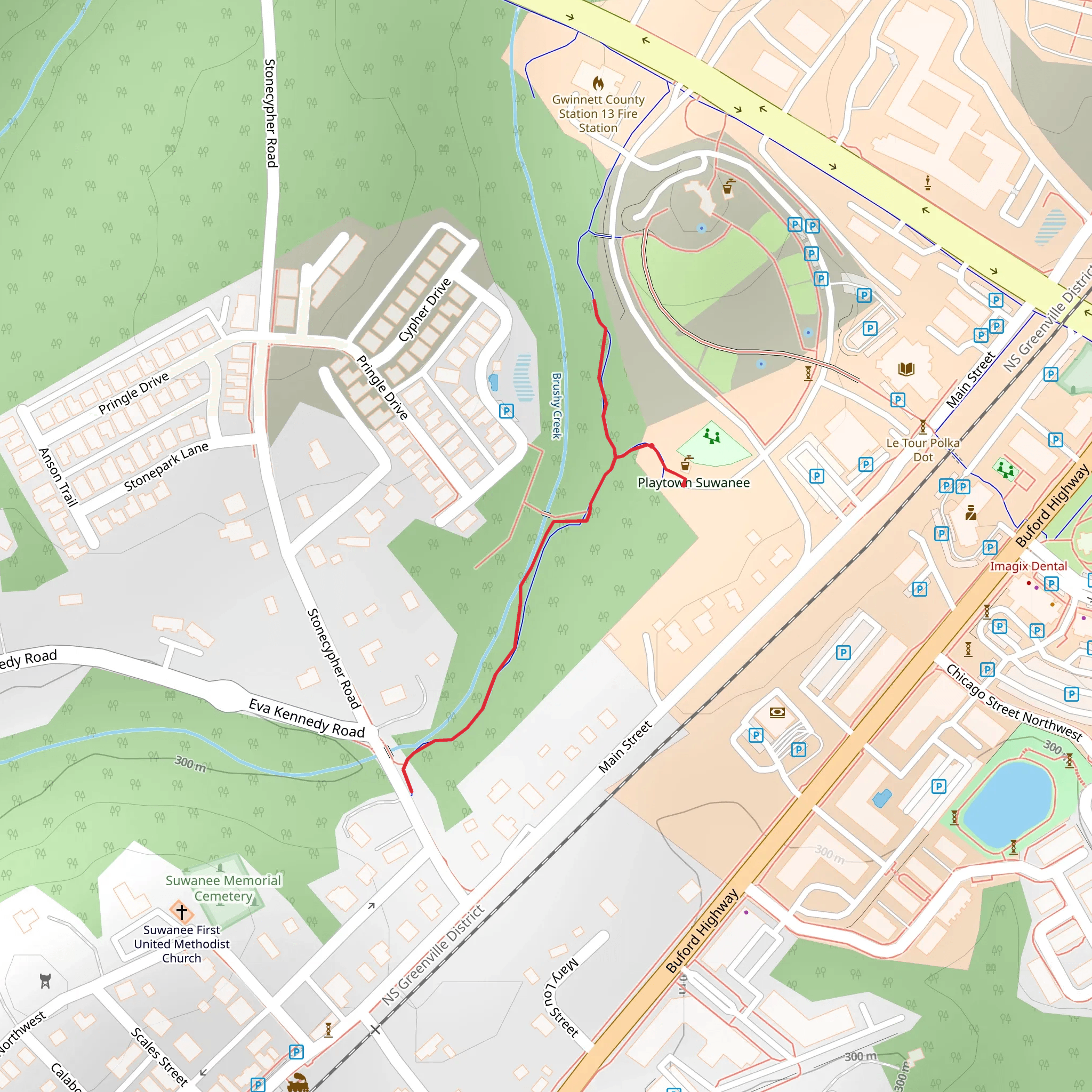 Brushy Creek Walk from Main Street mobile static map