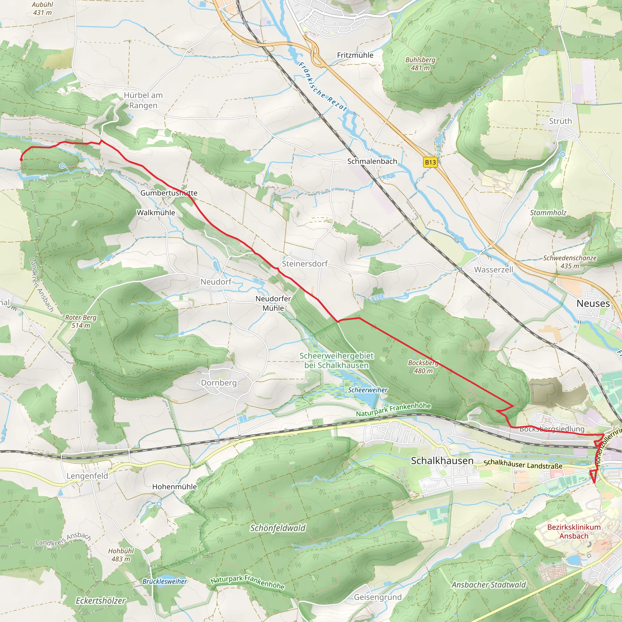 Ansbach to Hinterholz via Gruenstrich mobile static map