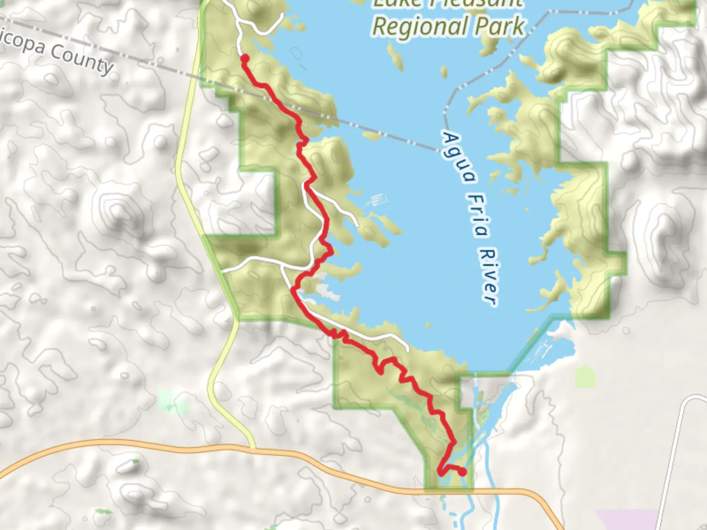 An image depicting the trail Maricopa Trail, Wild Burro Trail and Pipeline Canyon Trail and its surrounding area.